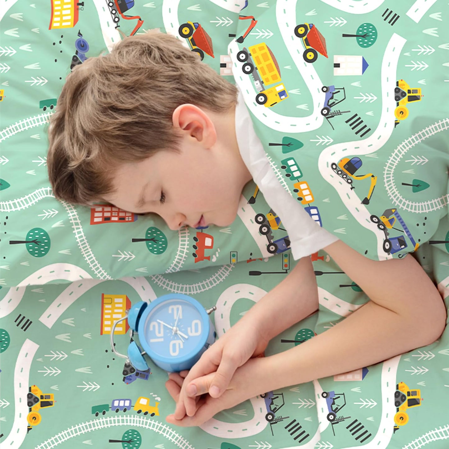 LONAVA Twin Sheet Set Kids - 3 Pieces Soft Microfiber Cartoon Style Bedsheets for Boys Girls Teens, Oeko TEX, Breathable Deep Pocket Sheets (Engineering Car)