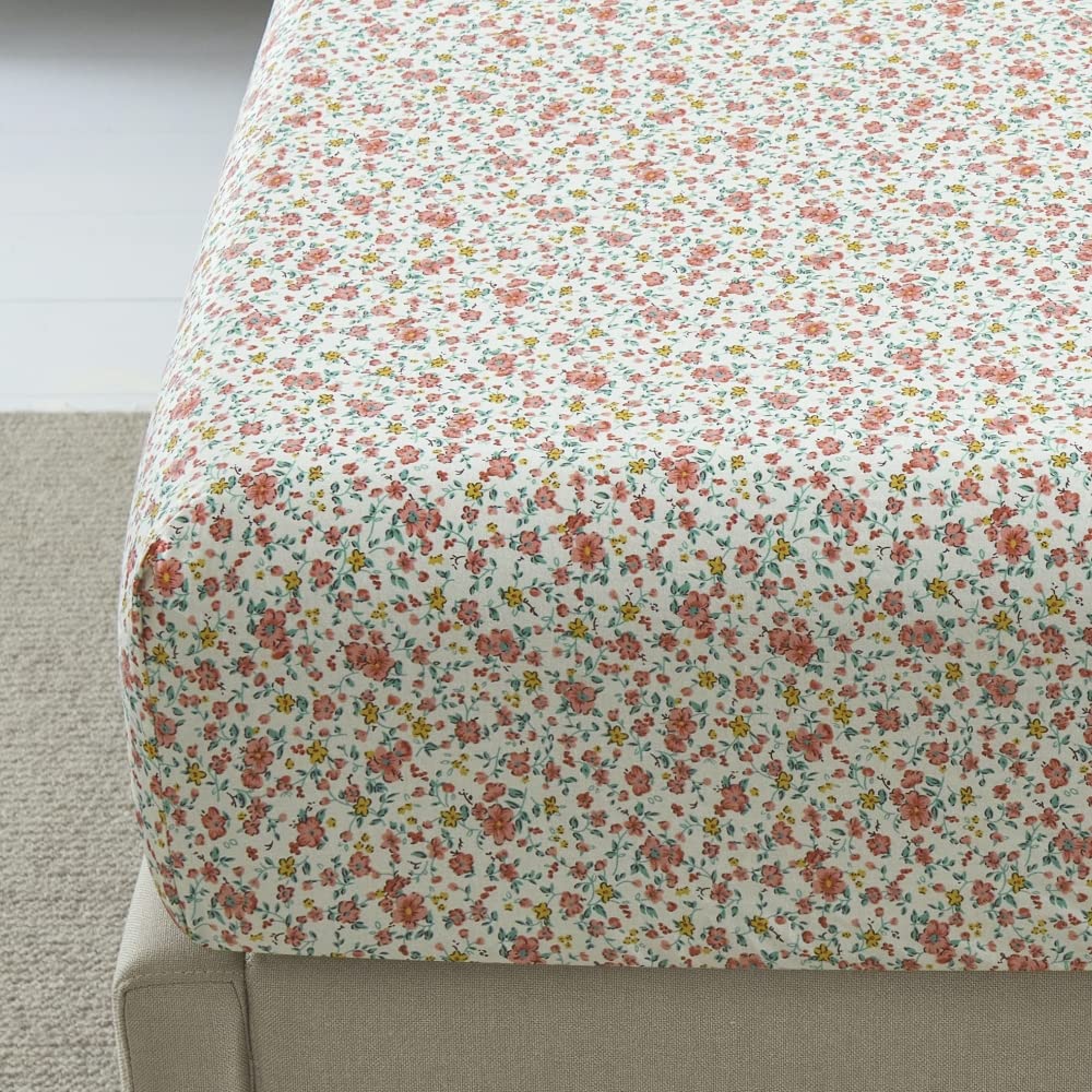 DAUAOTO 100% Cotton Bedding Printed Sheets Set for King Size Bed Up to 14" Deep Mattress, Ditsy Floral Pattern Bedlinen Sets, Pink