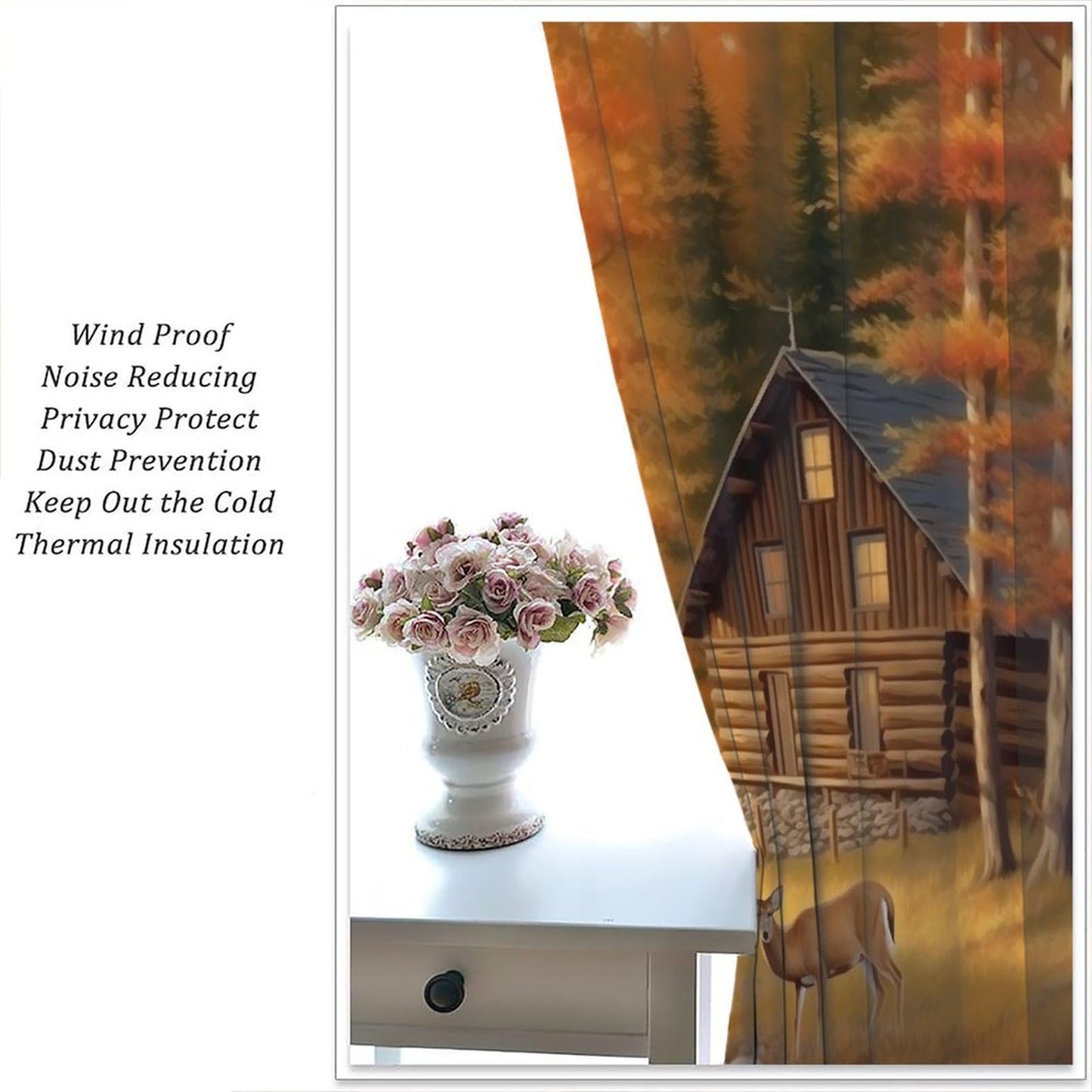 AAVEUP Deer Curtains for Bedroom,Vintage Rustic Fall Hunting Farmhouse River Cabin Elk Wildlife Window Drape for Boys Girls Living Room Farmhouse Cottage 42x45in(No Blackout)