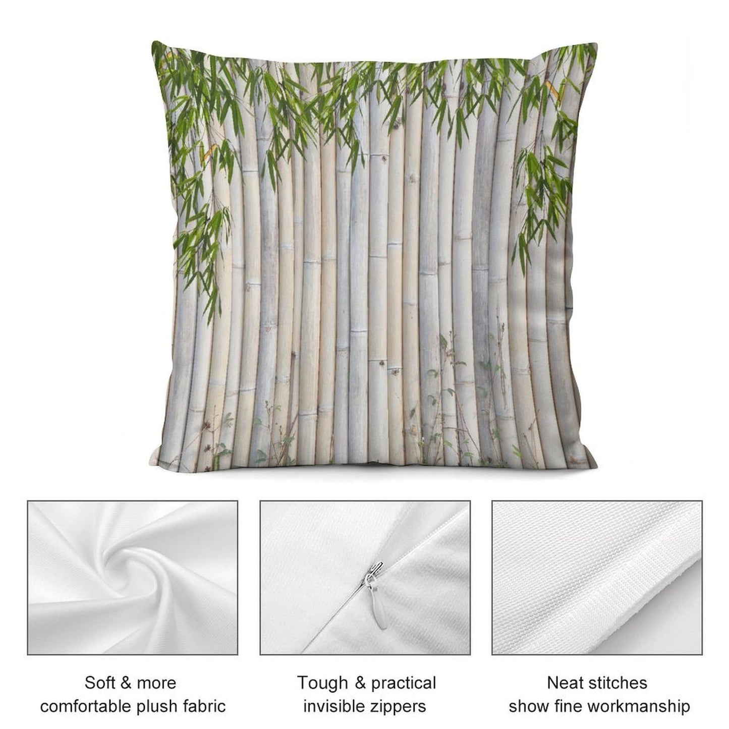 Bamboo Pillow Covers Set of 2,Japanese Asian Plant Nature Beige Brown Throw Pillow Covers 16x16 Inches Cotton Square Pillow Cover Set for Couch Bed Living Room Outdoor 16 "x16