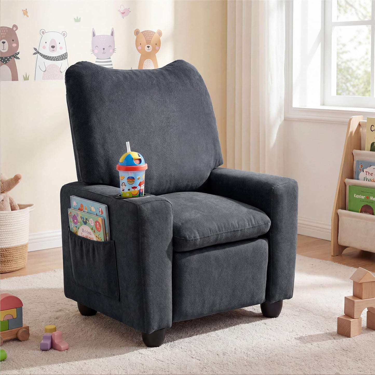 Costzon Kids Recliner Chair with Cup Holder, Toddler Adjustable Lounge Chair w/Footrest for Boys Girls Room, Ergonomic Baby Child Furniture Sofa for Age 3+ Gifts, Kids Mini Recliner up to 150 lbs