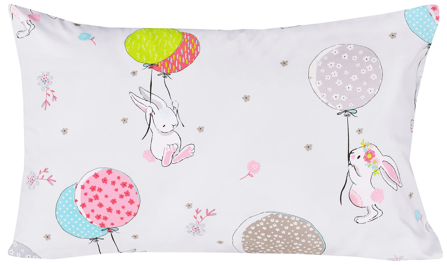 J-pinno Cute Cartoon Rabbit Bunny 100% Cotton 3 Pieces Twin Sheet Set for Kids Girls Children Flat Sheet + Fitted Sheet + Pillowcase Bedding Decoration Gift Set
