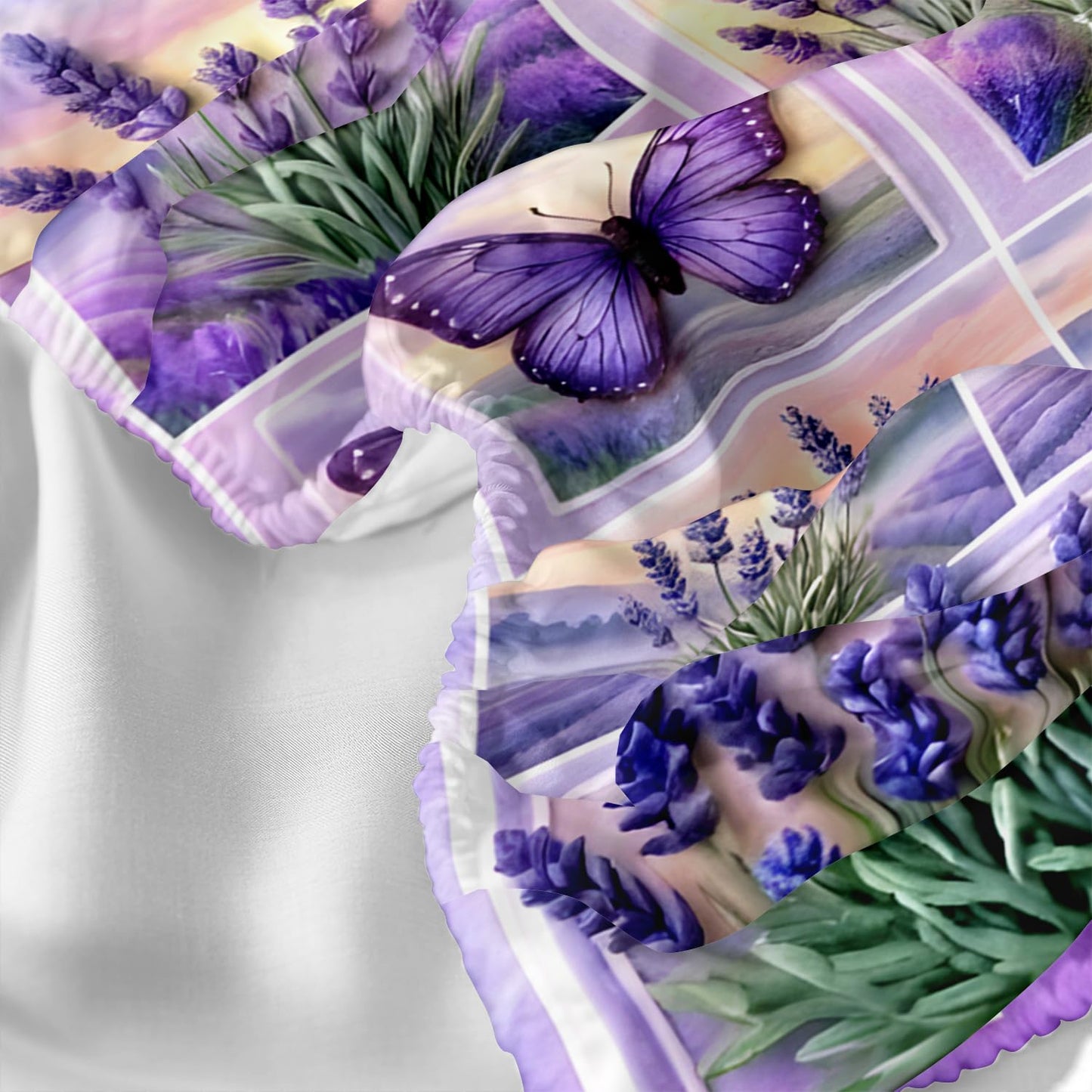 HOSIMA Butterfly Bedding Set Queen Size,Lavender Pattern Plaid Patchwork Fitted Sheet for Girls Women Bedroom Decor,Lightweight Floral Bedding,1 Fitted Sheet+2 Pillowcases.