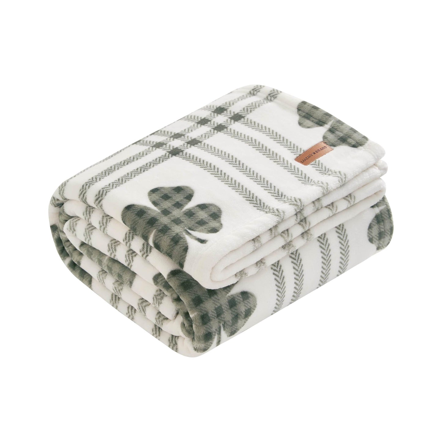 Lucky Brand 50" x 70" Plush Throw Blanket, Clover Gingham Plaid Sage Green Blanket for Sofa or Bed