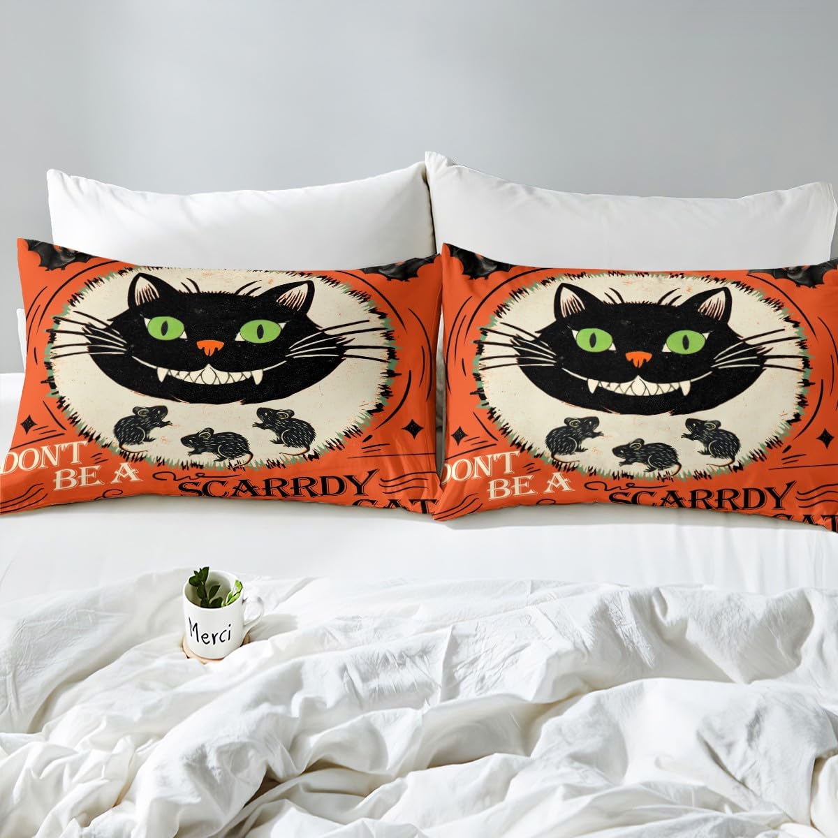 Feelyou Kids Halloween Sheet Set Full Size, Horror Decor Bedding Set Black Cat Bed Sheets Set Boys Girls Happy Halloween Teens Bedroom Decor Soft Bed Set 4Pcs