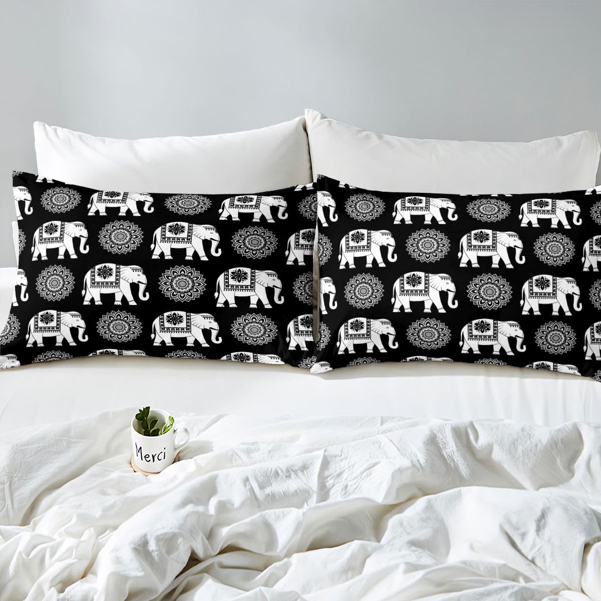 Erosebridal Elephant Bedding Set Twin Bohemian Floral Duvet Cover for Kids Teens Contemporary Aesthetic Comforter Cover Bohemian Cute Animal Bed Set