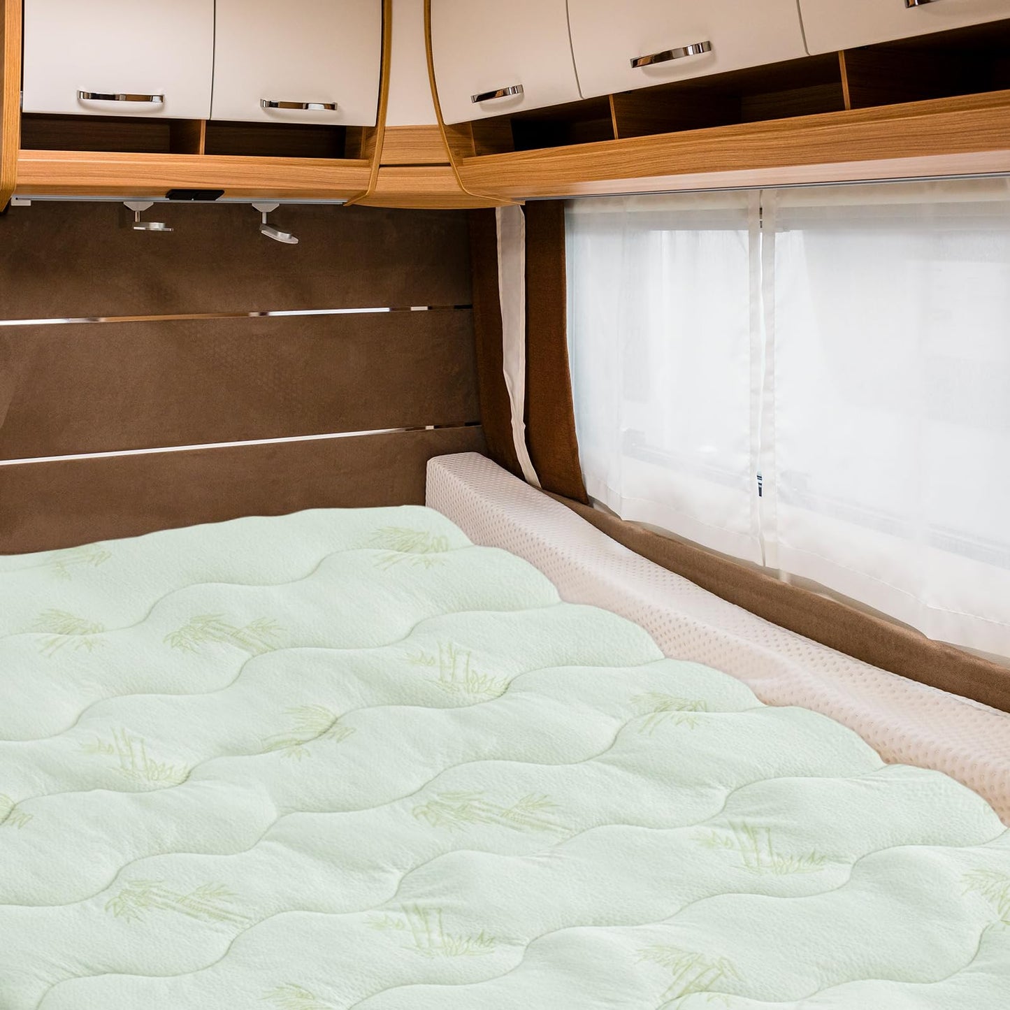 Viscose Short Queen Mattress Topper for RV Camper, Dual Layer 2 Inch Cooling Thick Foam Short Queen Mattress Topper Pad, Non-Slip RV Queen Camp Mattress Pad, Light Green