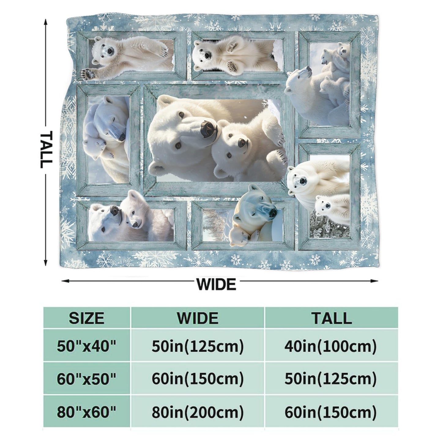 Baegopa Polar Bear Blanket Gifts for Girls Boys Snowflakes Throw Blankets Cozy Plush Fleece Flannel Fuzzy for Women Men Decor 50"X40"