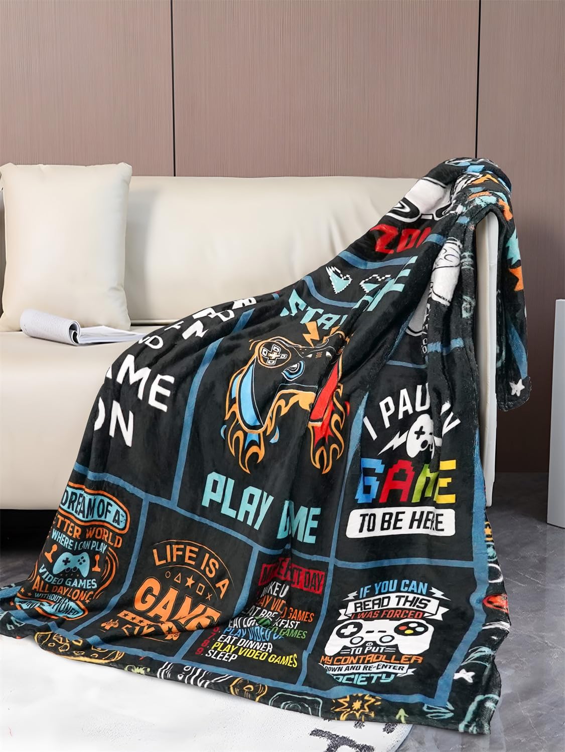 Video Game Gifts: Gamer Soft Comfortable Travel Blanket for Boys & Girls, Game Blankets Present for Kids & Adults, Size 40'x50'