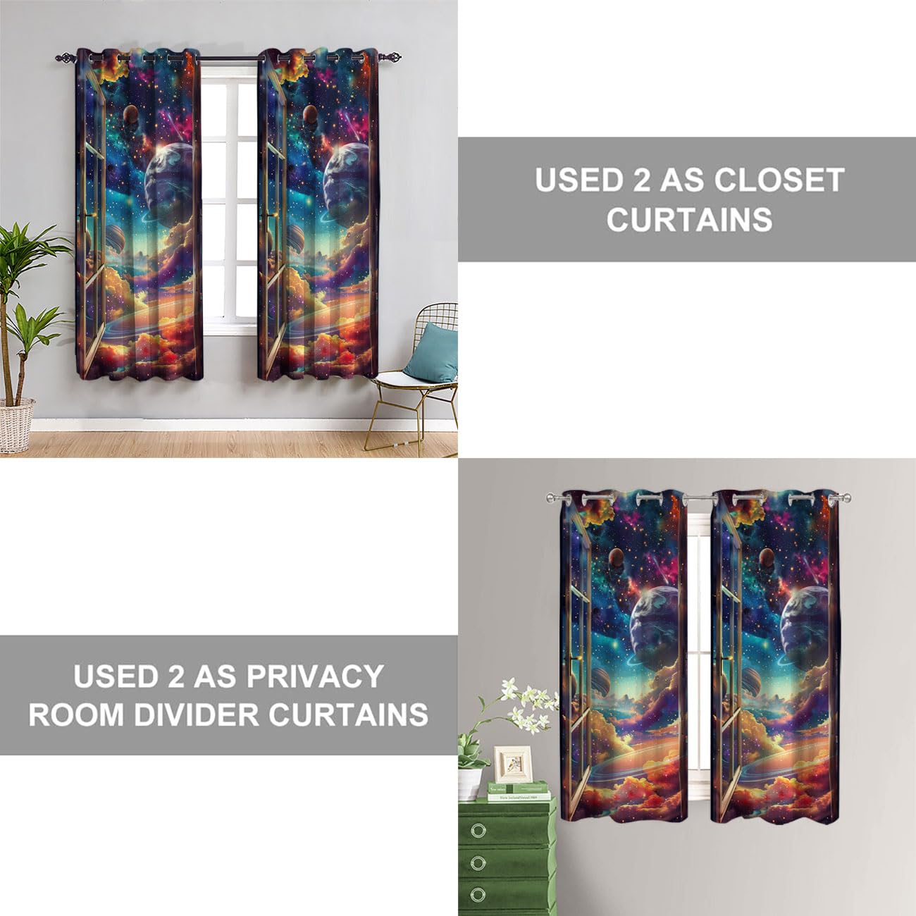 Chaohuan Space Fantasy Door Curtain, 3D Windows Colorful Galaxy Planets Stars Room Divider Curtain for Kids Boys Girls Teens Bedroom Living Room Closet 1 Panel 34" W X 80" L
