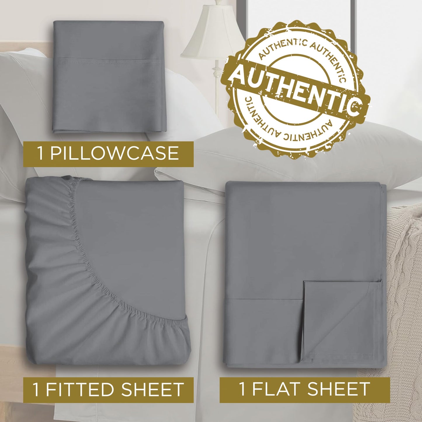 Twin XL 100% Microfiber Double Brushed Sheet Set - Extra-Soft & Wrinkle-Free - 15" Deep Pockets, 39" x 80" - Ideal for Dorms, Hospitals & Split King Beds - 3 PC Set (Twin XL, Gray)