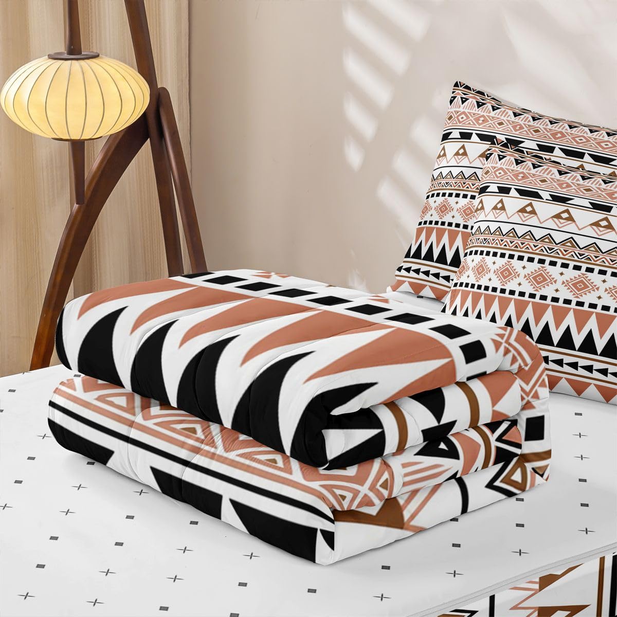 Western Zipper Bedding Set Queen Zip Up Bedding Ethnic Tribal Arrow Comforter Set Vintage Exotic Geometric Triangle Bed in a Bag African Indian Tribal Sriped Rhombus Bed Set with Comforter and Sheets