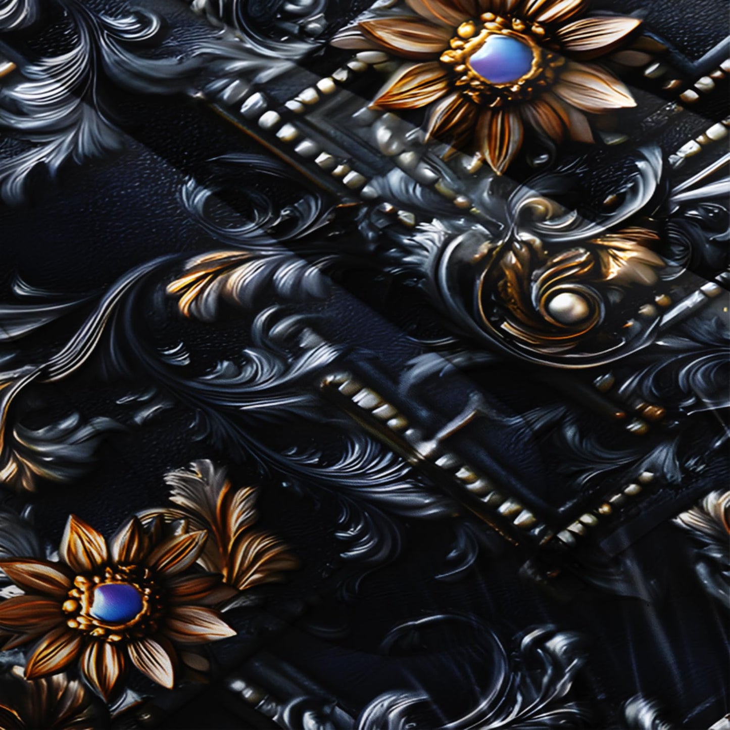 lneffble Black and Gold Floral Comforter Queen Set,Victorian Gothic Bedding Set Queen,with 1 Comforter with 2 Pillow Case,Floral Bedroom Decor Black