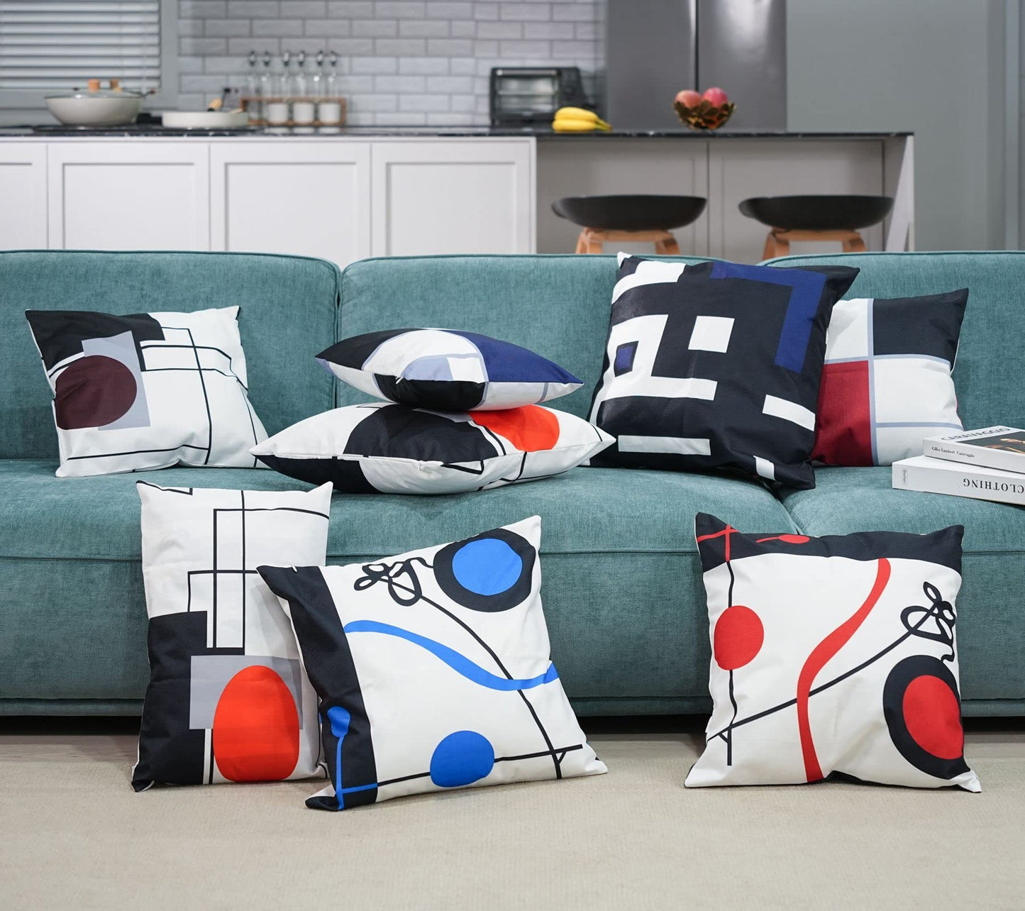 Black Wine Red Geometric Decorative Cushion Pillow Covers Set of 4 20" x 20" Modern Geometric Grey Black and Red Grid Stripe Decor Irregular with Hidden Zipper Home for Couch Bed