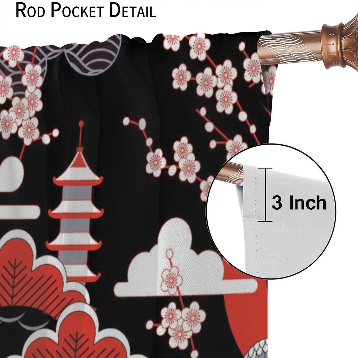 Mchenxin Japanese Crane Bird Curtains, Oriental Traditional Pink Cherry Blossoms Flower Retro Line Geometric Art Window Curtains for Kitchen Bedroom Living Room, 42x45in (No Blackout)