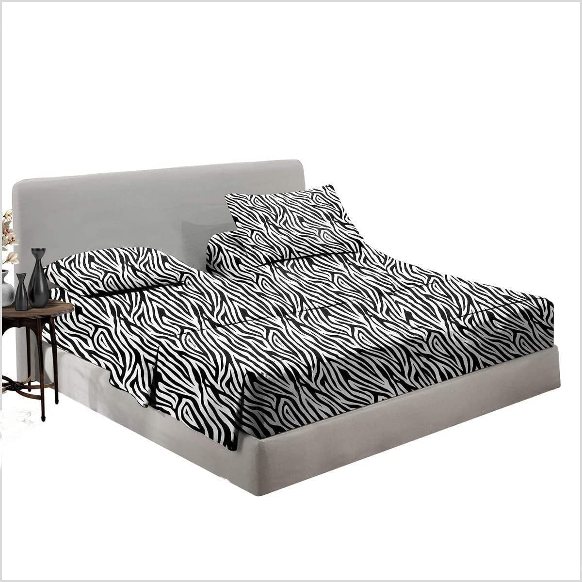 Top Split King Flex Head Sheet Set for Sleeep Number Mattress Fits Deep Pocket Bed Super Soft and Cool 4 Piece Set with Pillowcases 34-36" Top Split (Zebra Print)