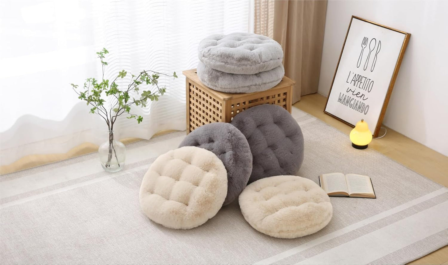 Volple Large Floor Pillow Meditation Cushion Round Floor Cushions for Adults,Luxury Faux Fur Thick Floor Pillows for Sitting Put in Living Room Balcony Outdoor Tatami(Beige)