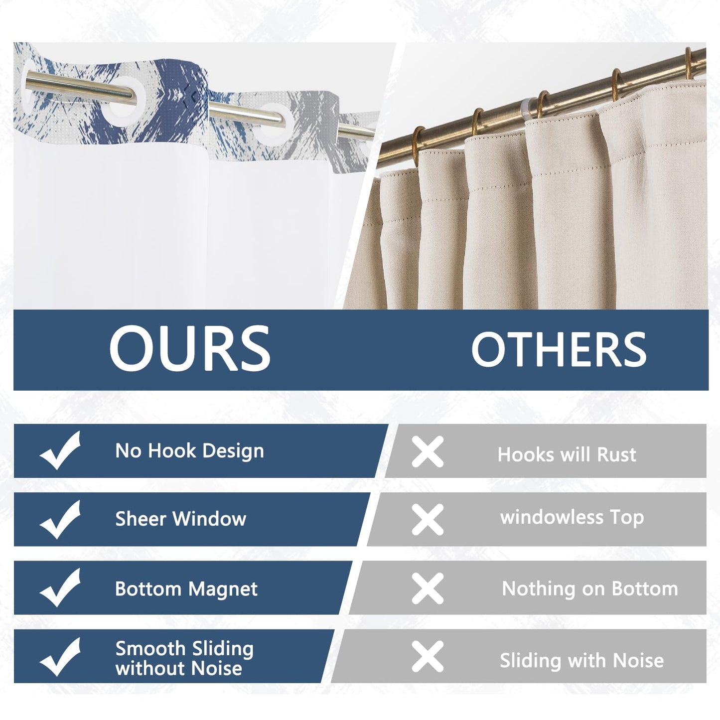 NAEMBCU No Hook Waffle Shower Curtain with Snap in Liner 71x74 Inch