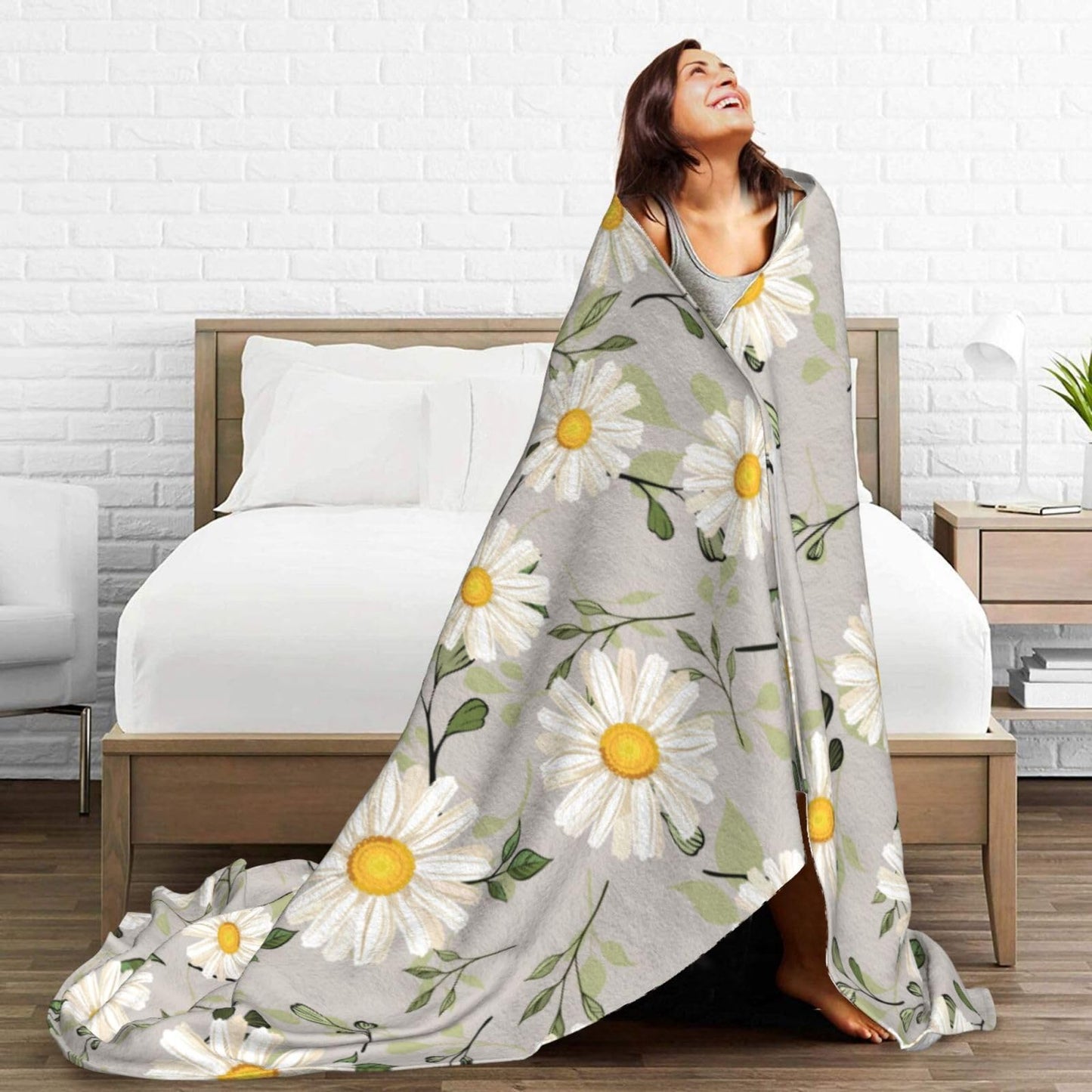 Abucaky White Daisies Flower Fleece Throw Blanket Ultra Soft Cozy Decorative Flannel Blanket for Home Bed Couch Chair Travel 50x40in