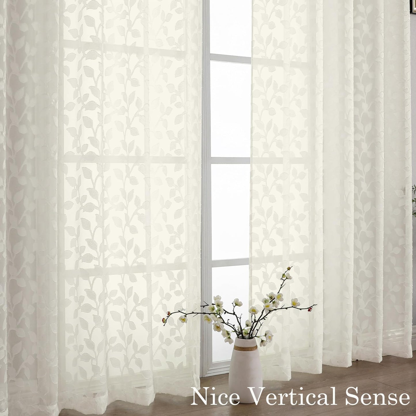 Chyhomenyc Ivory Sheer Curtains 84 Inch Length 2 Panels Set, Light Filtering Tufted Textured Soft Airy Rod Pocket Gentle Leaf Window Treatment Drapes for Bedroom Living Room, 42" Wx84 L, 2PCS