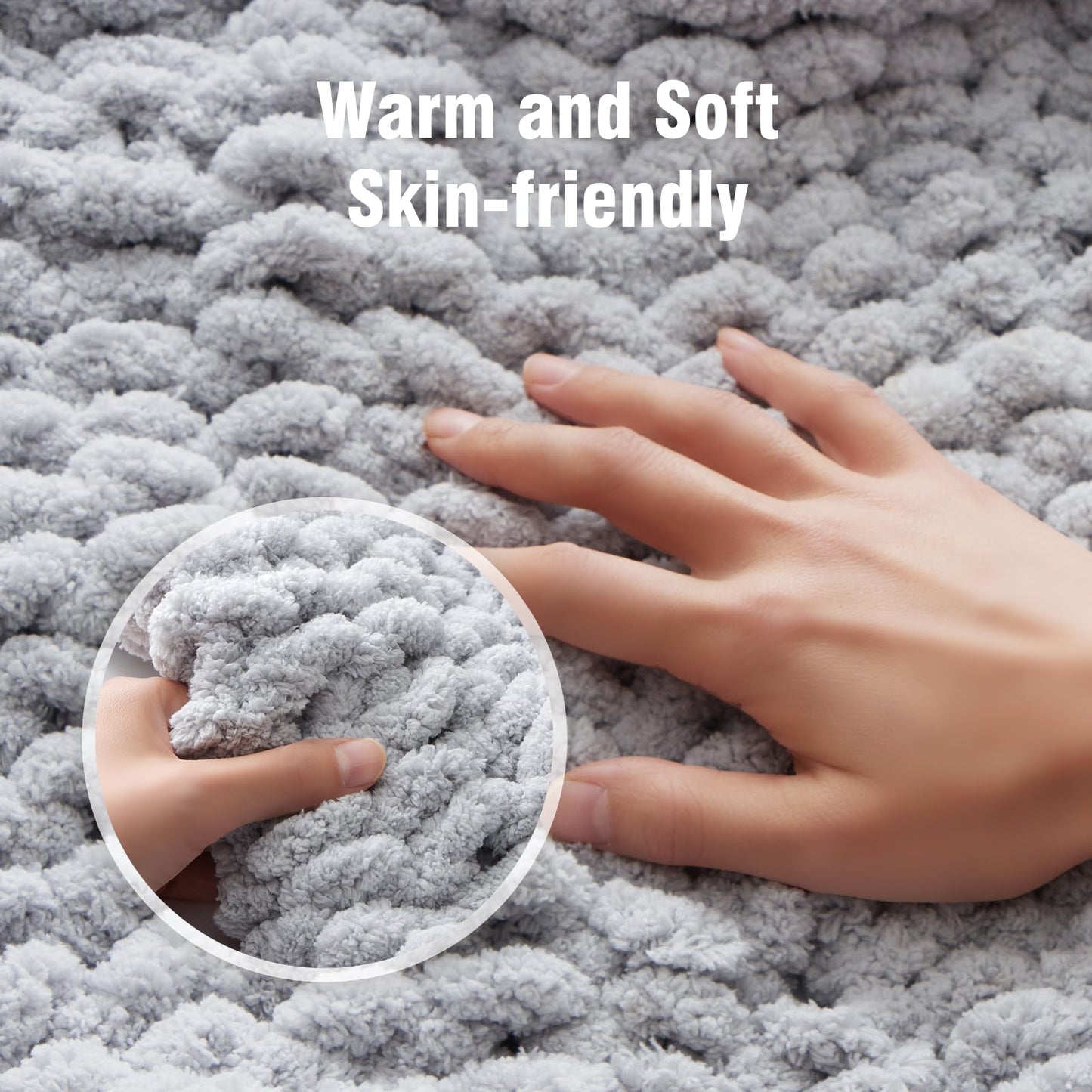 YJLMLY Chunky Knit Throw Blanket,50x60 Inch Heavy 4.4lbs, Hand Knit Chenille Couch Blanket, Soft Cable Knit Gift for Women Mom Wife, Modern Home Decor