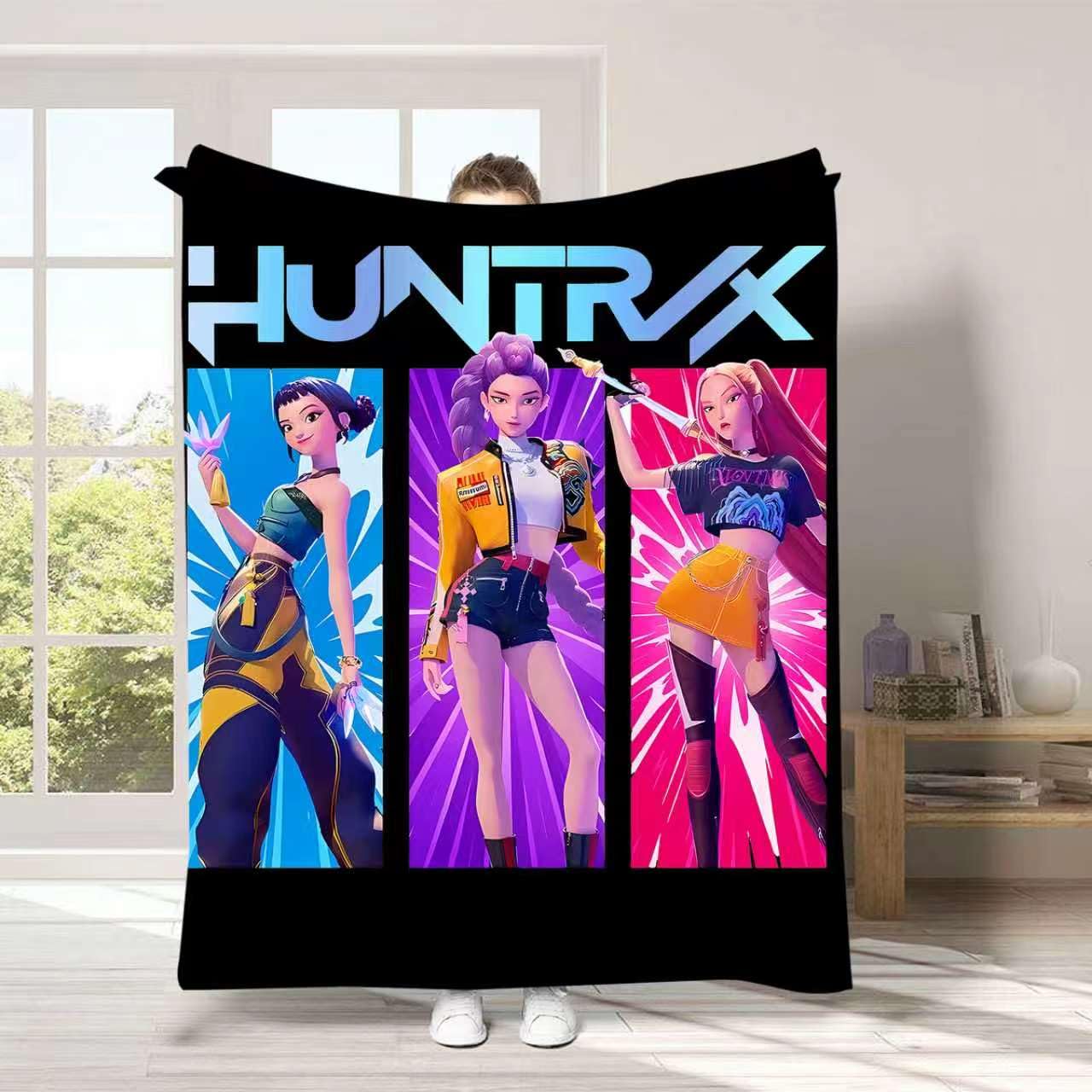 K Pop D.e.mon Hunters Soft and Warm Blanket Specially Designed for Children.It Measures 55 inches by 40 inches.It is Suitable for Placing on Sofas and Chairs,and can be Used in The Living Room (black)