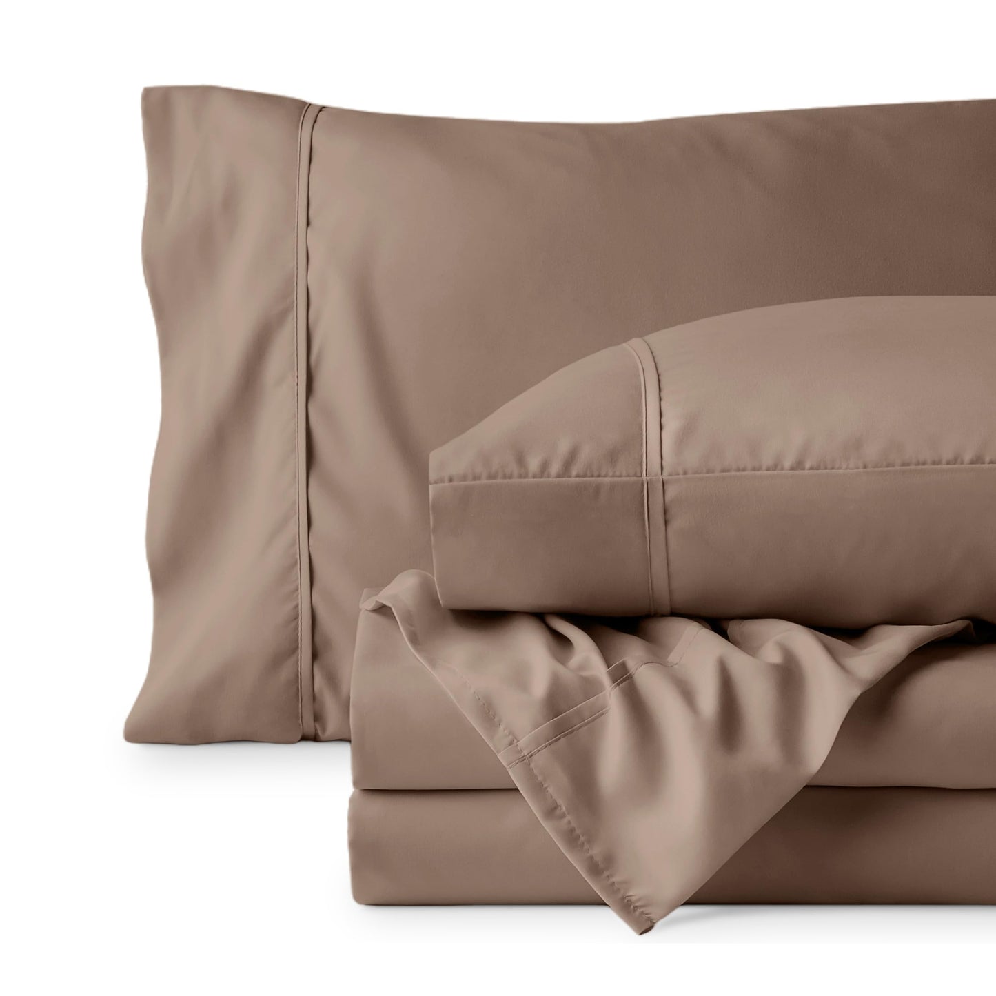 Bare Home Queen Sheet Set - 1800 Ultra-Soft Microfiber Queen Bed Sheets - Double Brushed - Deep Pockets - Easy Fit - 4 Piece Set - Bedding Sheets & Pillowcases (Queen, Taupe)