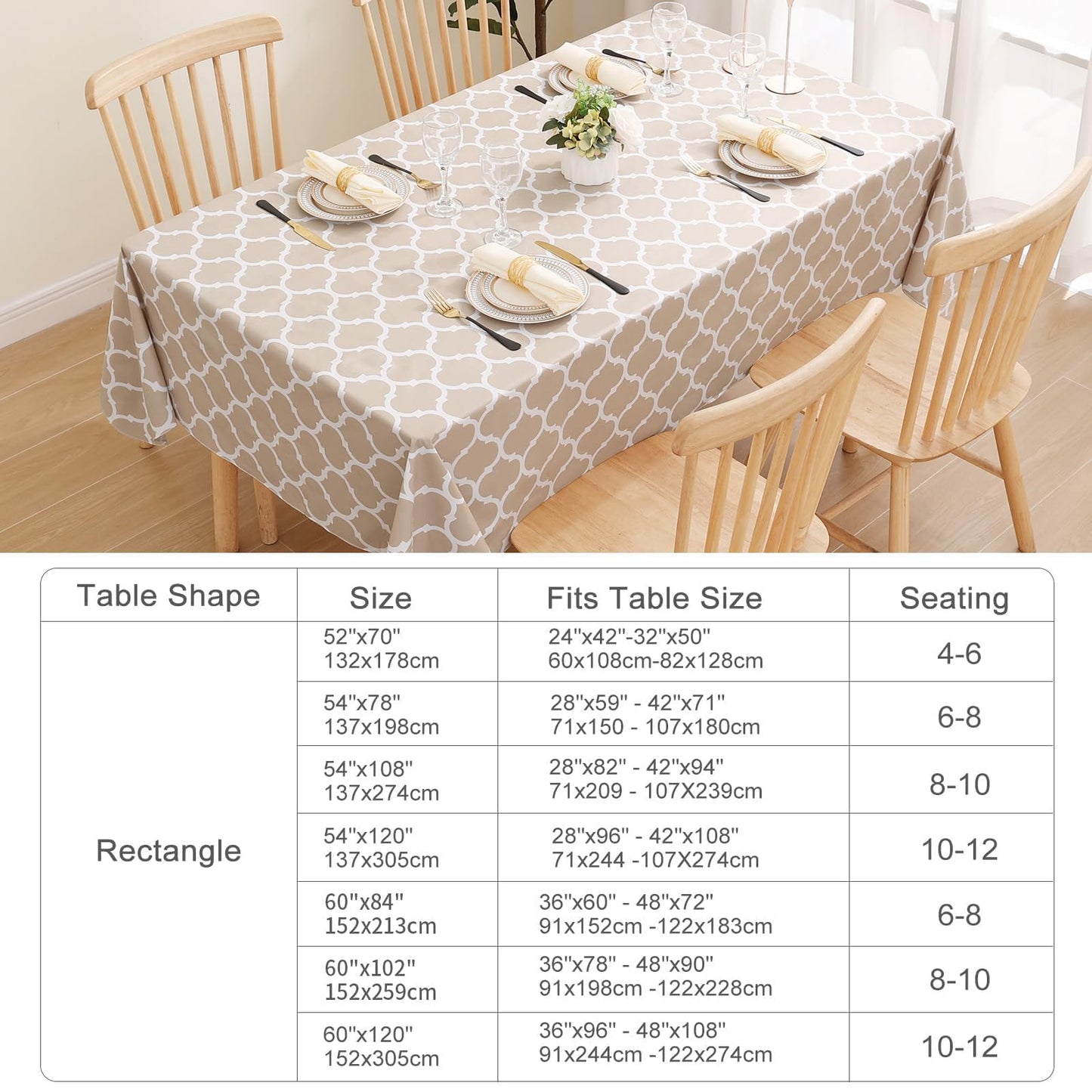 Smiry Oval Table Cloth, Waterproof Vinyl Tablecloths with Flannel Backing for Oval Tables, Wipeable Spillproof Plastic Tablecloth for Dining, Camping, Indoor and Outdoor (60"x84", Khaki)