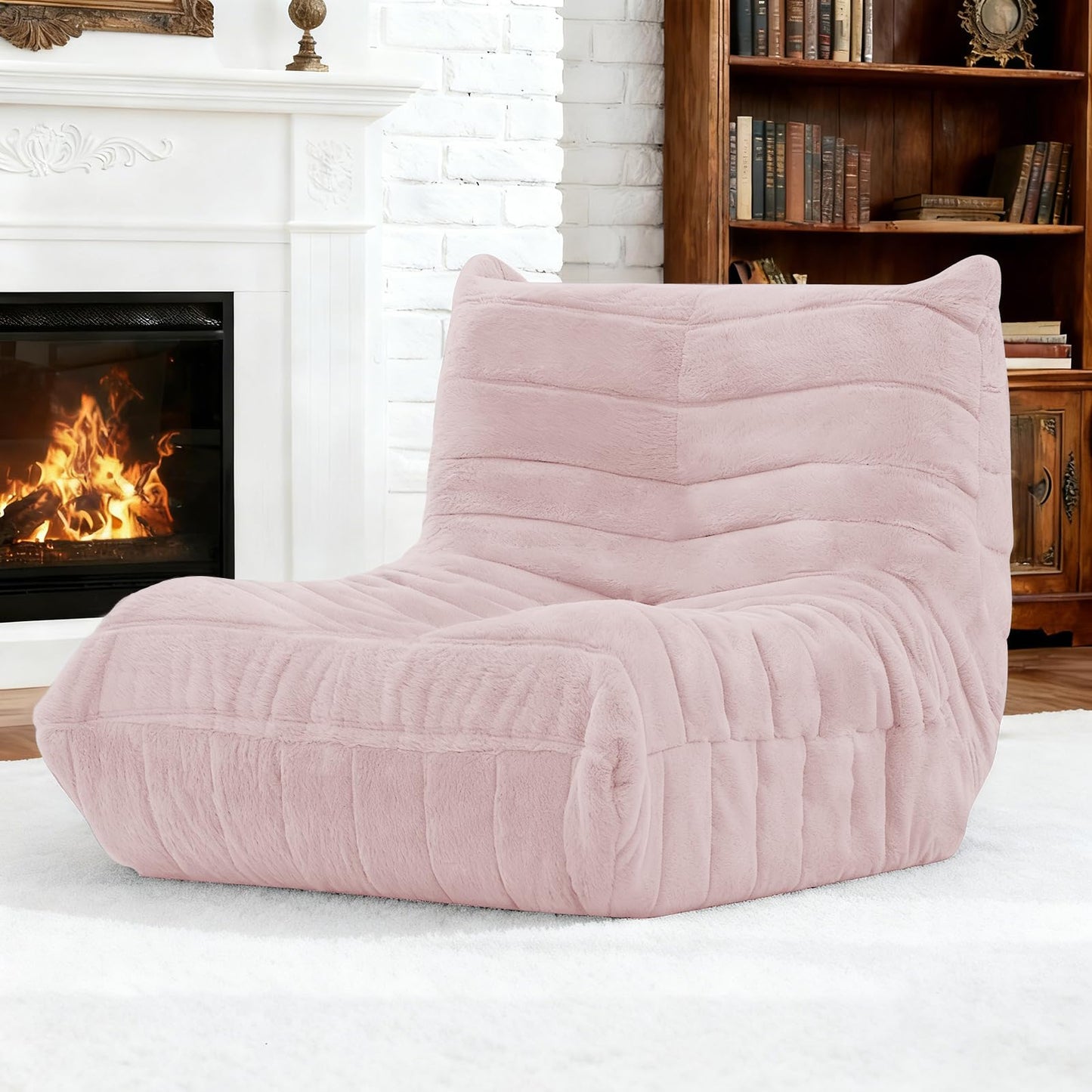 Bean Bag Chair for Adults, Giant Bean Bag Sofa Oversized Beanbag Chairs, Fireside Bean Bag Couch with High Density Sponge Filled Large Bean Bags Chair for Apartment Living Room Bedroom, Dusty Pink