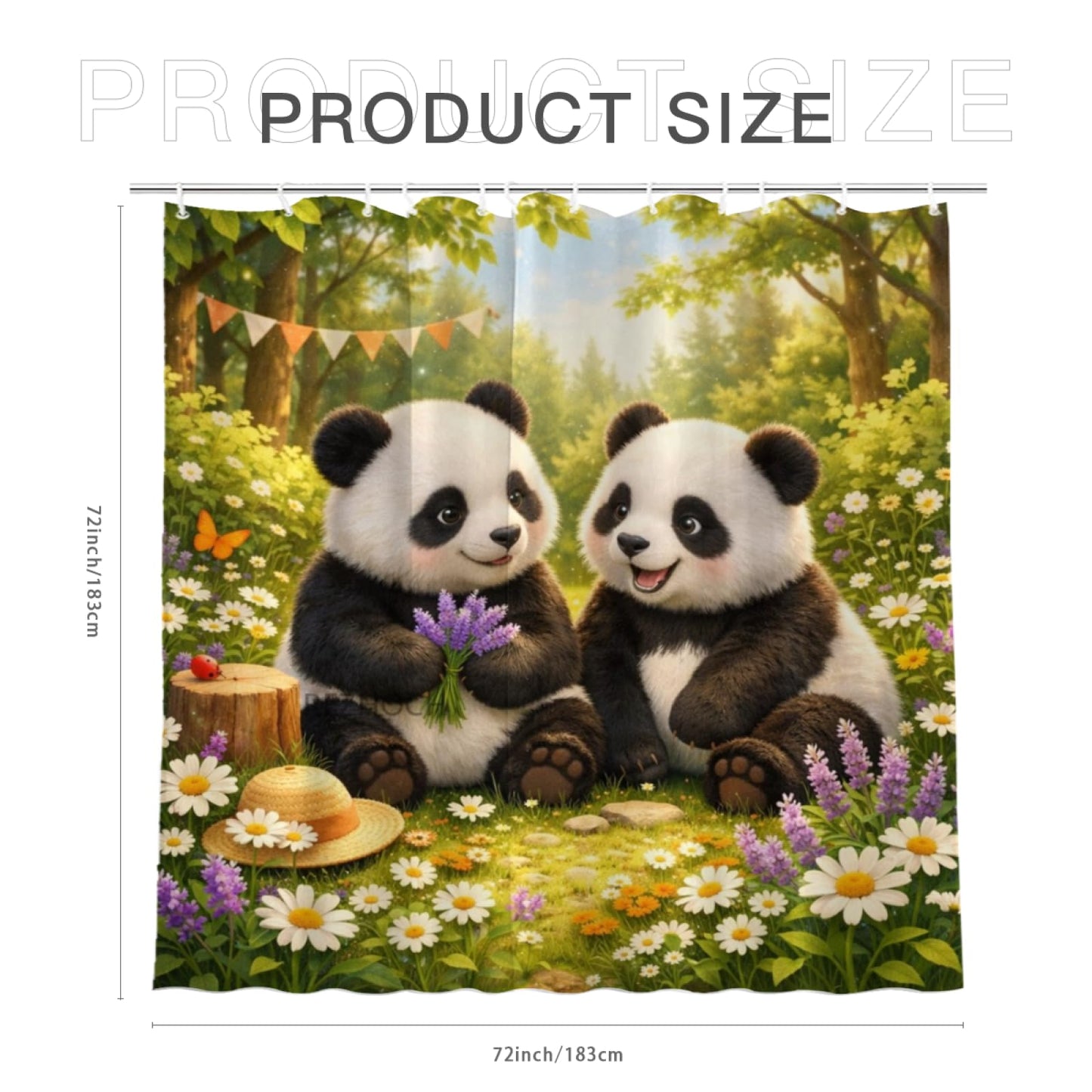 REZHOCH Funny Panda Shower Curtain 72x72Inch,Forest Wildflower Rustic Home Bathroom Decor,Cute Animal Floral Nature Woodland Farmhouse Waterproof Fabric Bath Set with Hooks