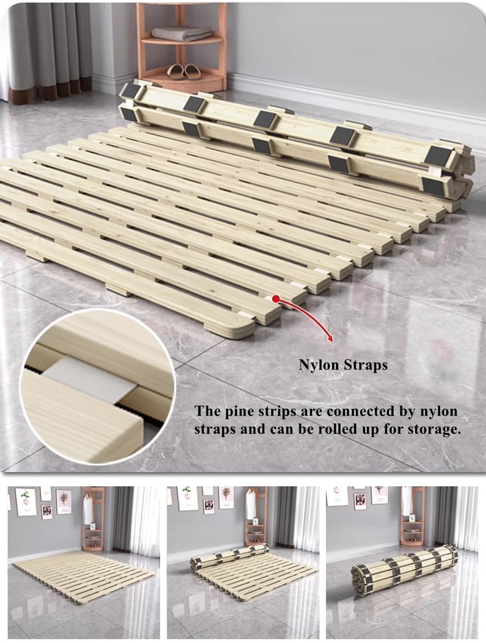 LOBOTOU Floor Bed Frame Japanese Futon Tatami Mat Breathable and Moisture-Proof, The Support Board Under The Mattress (Queen)