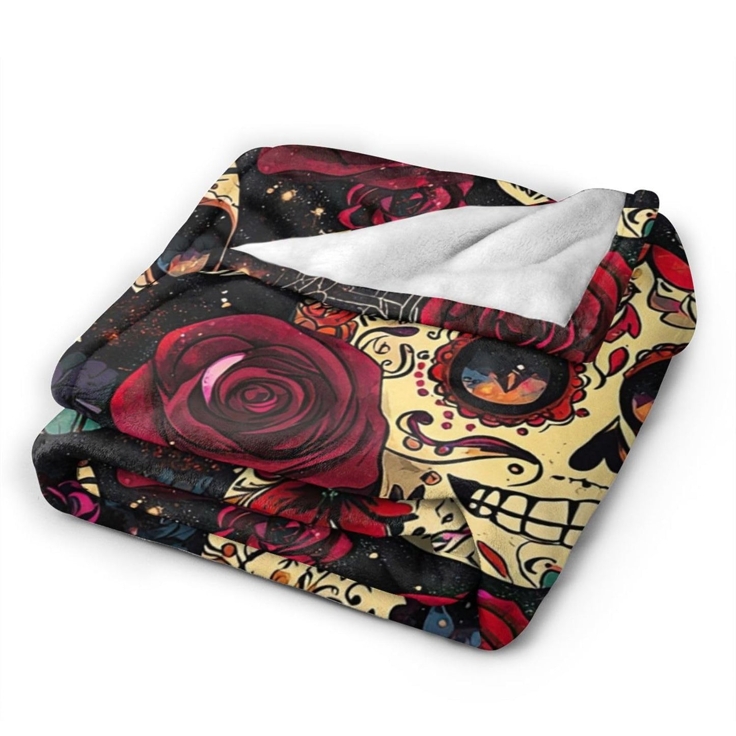 Skull Blanket Gothic Rose Flower Soft Flannel Blanket for Couch or Room Decor 60"x50"