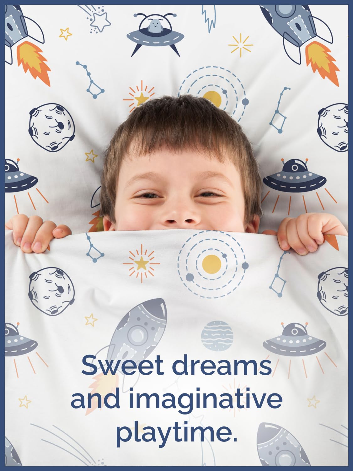 Kids Full Size Bed Sheet Set - 4 Piece Kids Loft Bed Sheets - Space Galaxy Theme bedding - Soft, Cute - Breathable and Machine Washable - Spaceship Rocket Bed Set for Boys, Girls, Teens and Toddlers