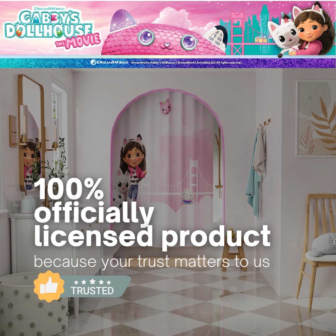 Gabby's Dollhouse The Movie 13-Piece Shower Curtain Set, 72 x 72 Inch Fabric Curtain with Hooks, Bathroom Decor, Machine Washable, (100% Officially Licensed Product) by Franco Collectibles