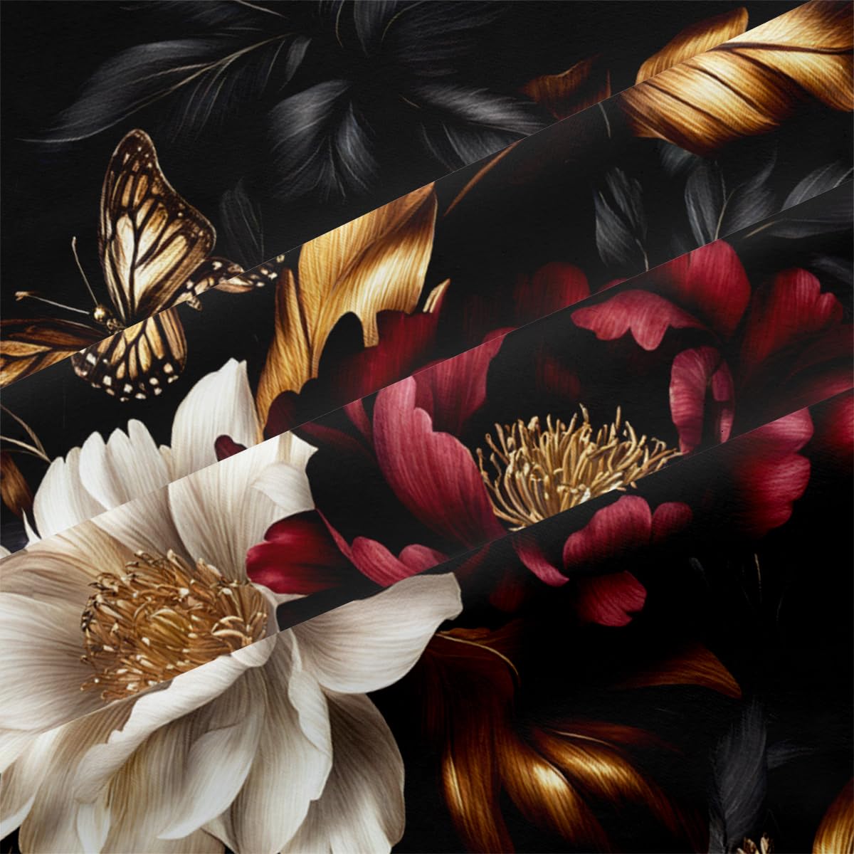 CCoutueChen Black Floral Comforter Set Queen Size 3 Pieces Farmhouse Botanical Flower Bedding Set Modern Aesthetic Bedding Soft Lightweight Down Alternative Comforter Sets with 2 Pillowcases