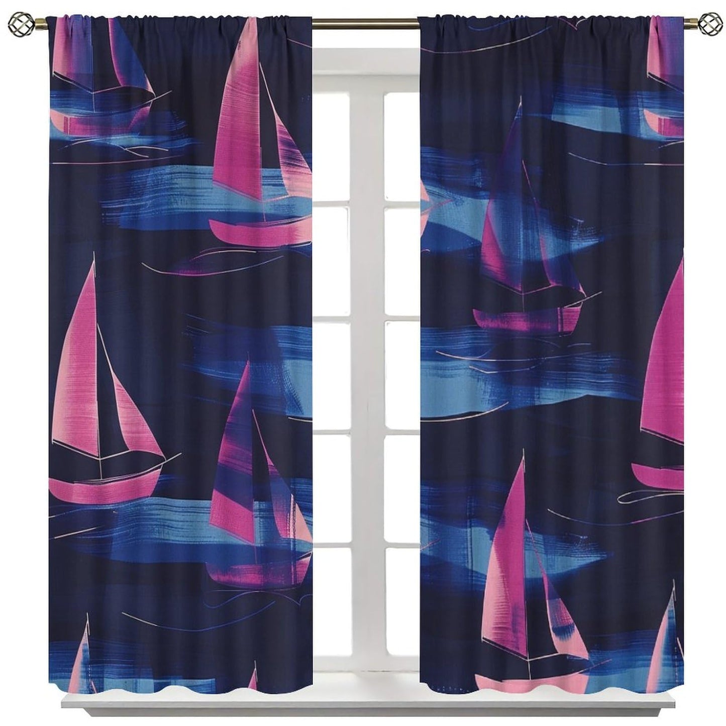 TOWINSFB Abstract Sailing Ship Blackout Curtains for Bedroom Living Room, Modern Ocean Nautical Sailboat Thermal Insulated Room Darkening Curtain - 42" W x 45" L
