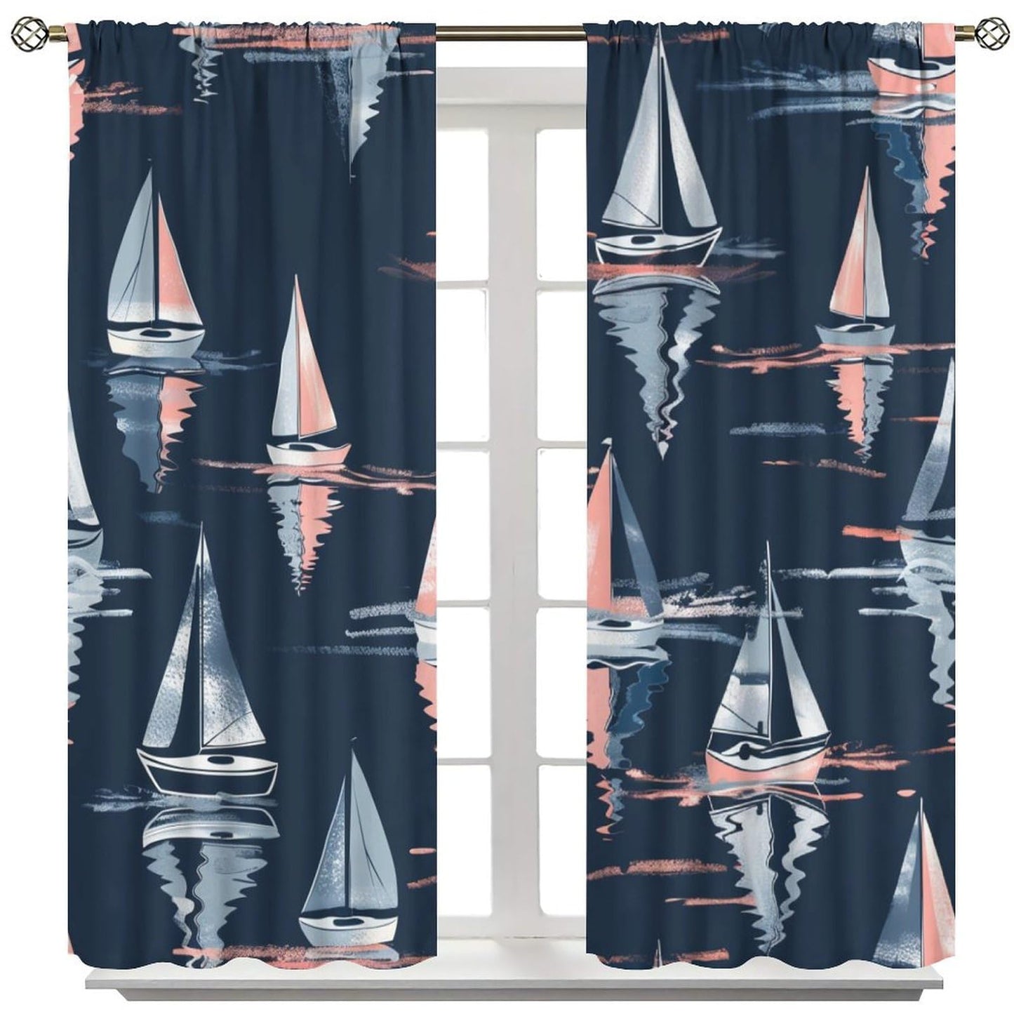 TOWINSFB Nautical Sailboat Blackout Curtains for Bedroom Living Room, Playful Ship Cartoon Illustration Thermal Insulated Room Darkening Curtain - 42" W x 45" L