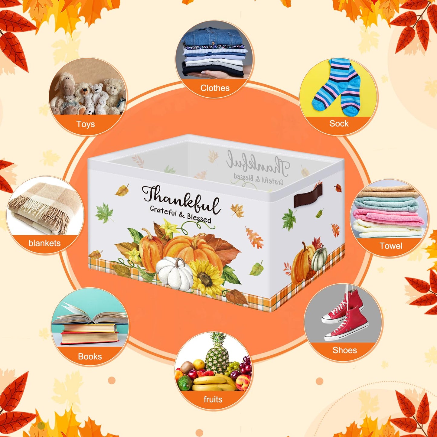 Boao 3 Pack Thanksgiving Storage Gifts Baskets Empty Autumn Storage Bins, Large Foldable Pumpkin Scarecrow Fall Harvest Canvas Laundry Basket with Handle for Office Home Nursery Bedroom Clothes