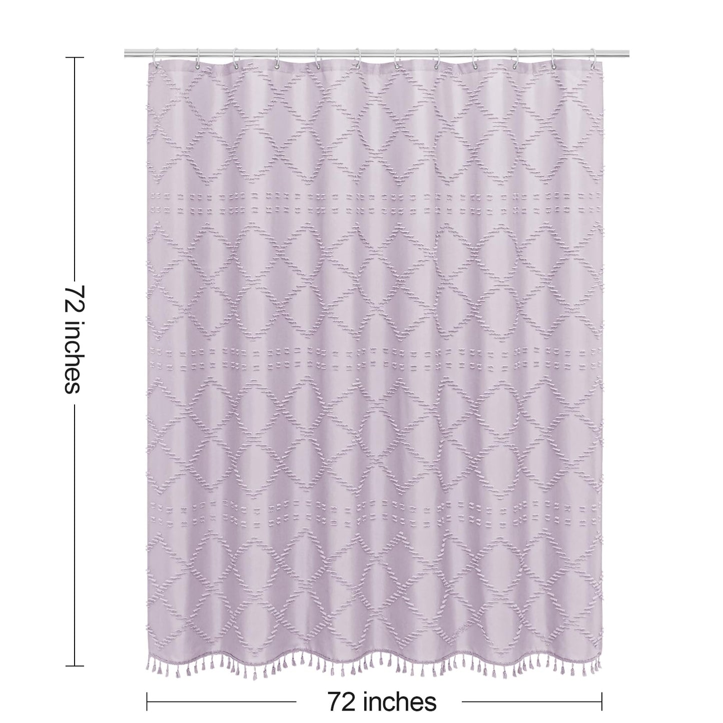 Craidlela Boho Lavender Woven Fabric Shower Curtain with Tassel 72 x 72, Bohemia Tufted Chevron Striped Chic Textured, Waterproof Modern Farmhouse Minimalist Purple Cloth Curtain for Bathroom