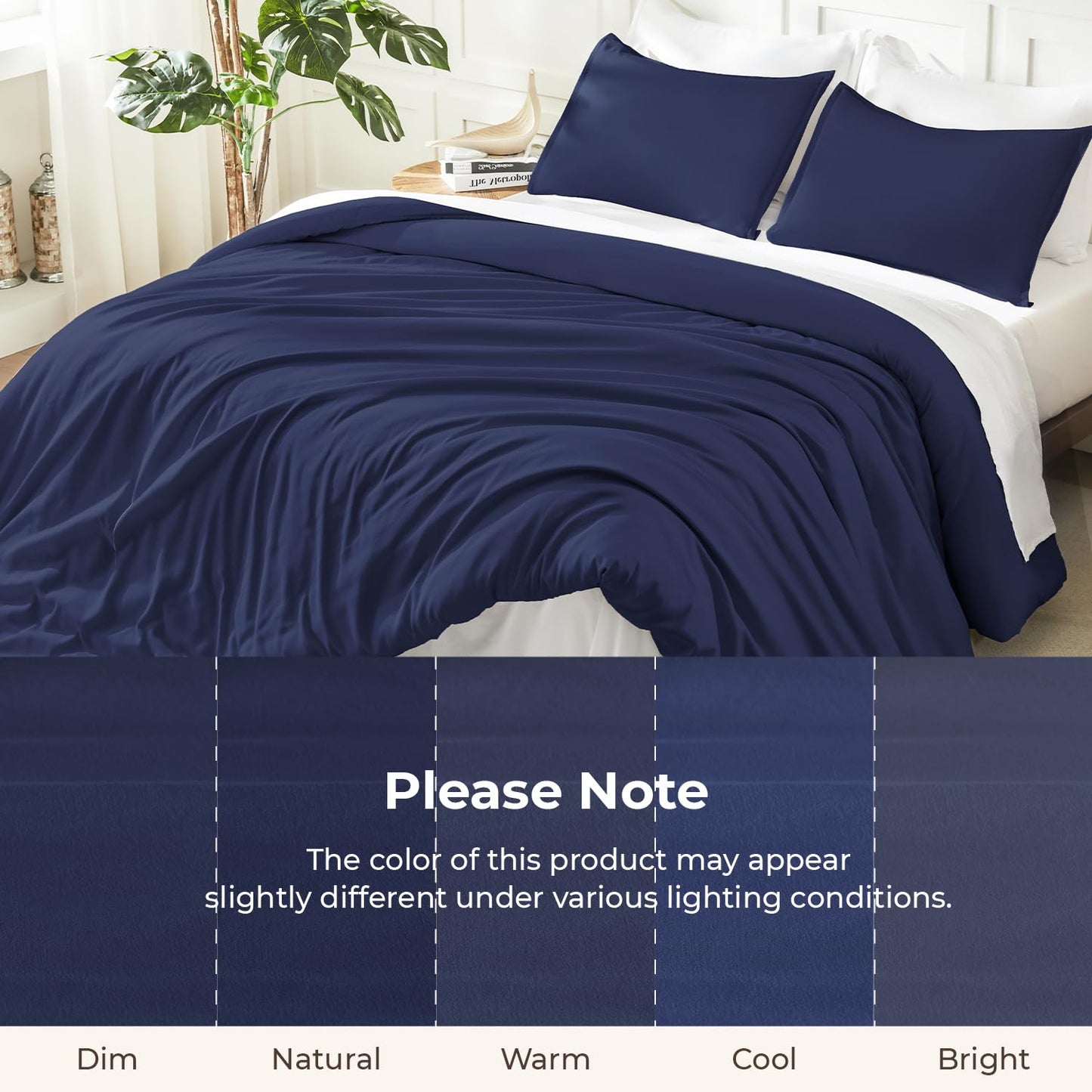 Litanika Navy Blue Comforter Set King Size, 3 Pieces Lightweight Solid Bedding Comforter Set, All Season Fluffy Bed Set (104x90In Comforter & 2 Pillowcases)