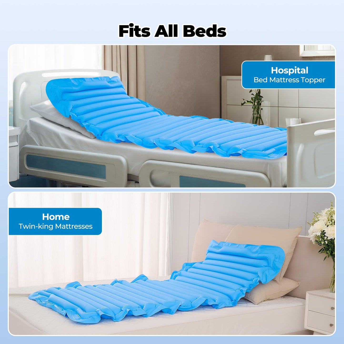 Careboda Alternating Air Pressure Mattress Pad, Hospital Bed Mattress Topper with Silent Pump, Bed Sore Prevention Solution, Waterproof Air Pressure Mattress for Bed Sores at Home/Hospital