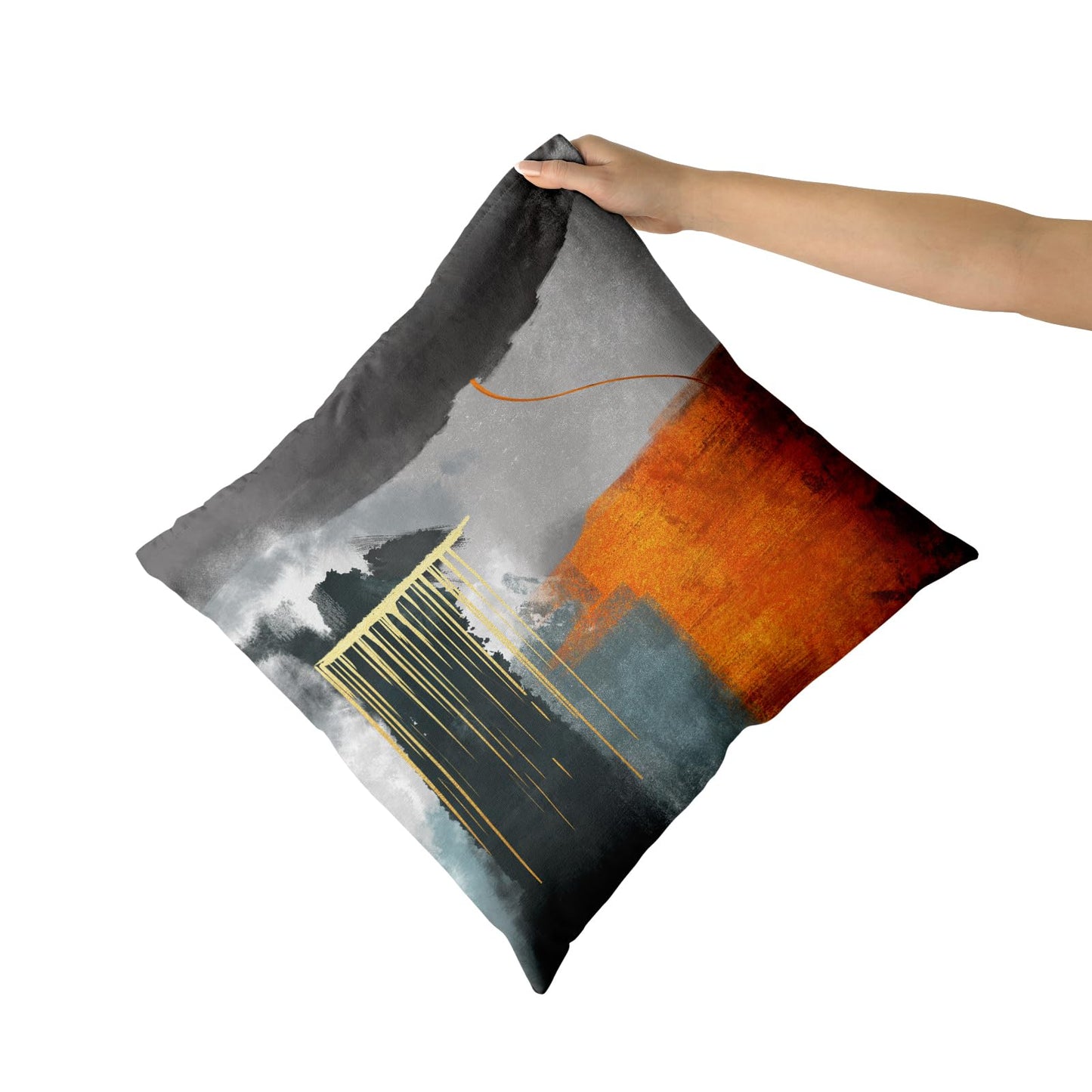 Retro Gold Throw Pillow Covers - Abstract Rust Orange Teal Gray Black Pillow Case Set of 2 Burnt Orange Painting Cushion Covers Decorative 18 x 18 Inches Pillowcases for Home Decor