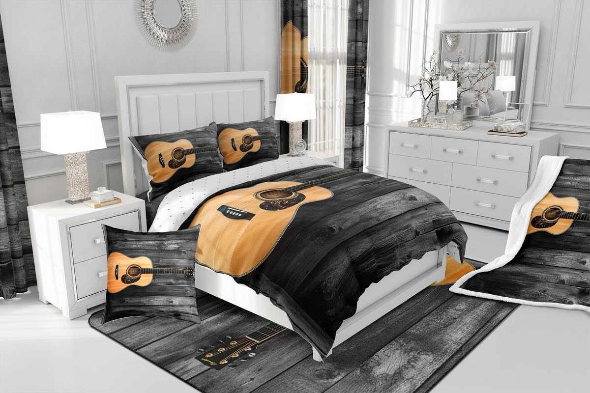 Feelyou Guitar Fleece Blankets for Kids Adults Rock Music Theme Plush Blankets and Throws 3D Guitar Print Blanket Musical Sherpa Blanket 50" x 60"