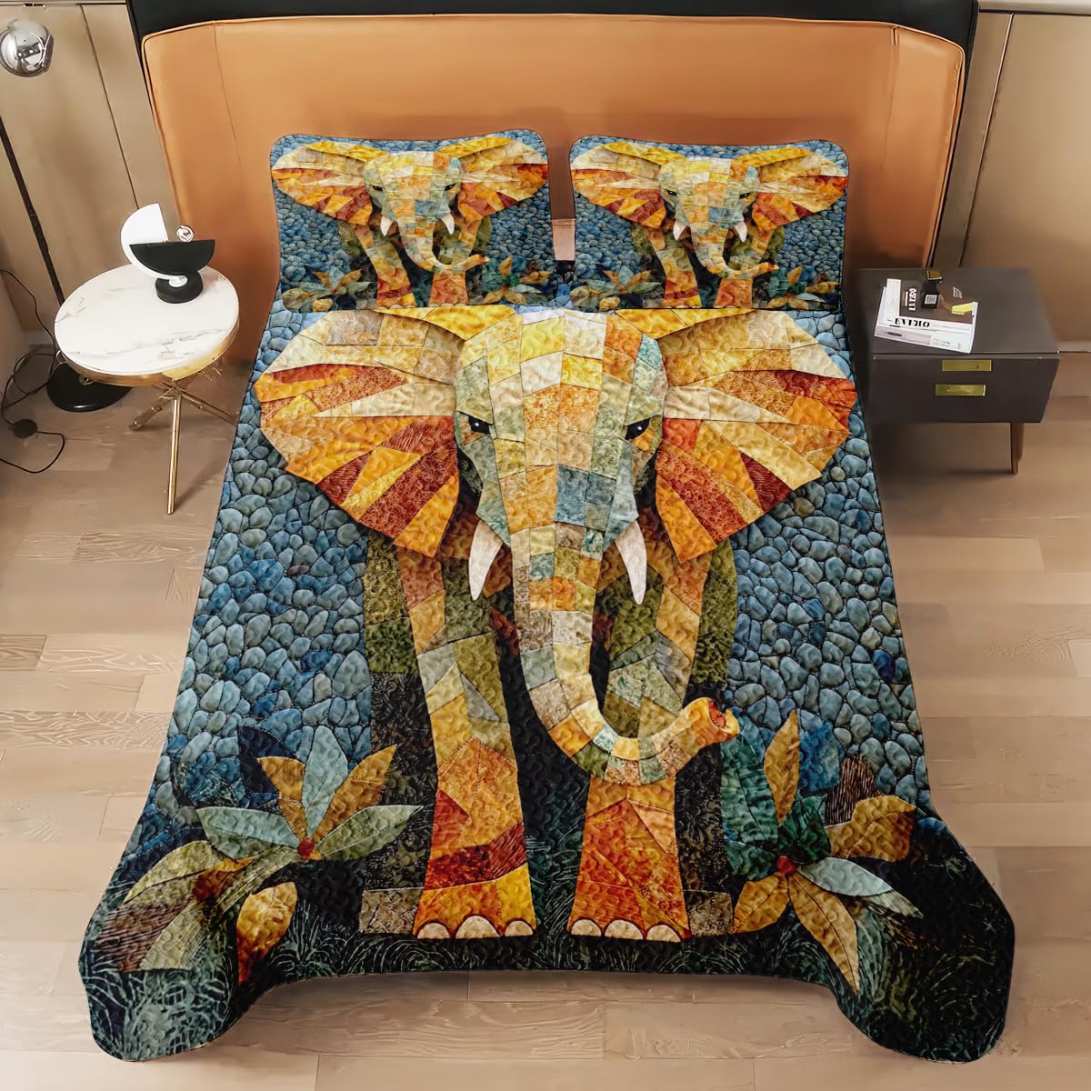 LUSHIS Patchwork Quilt Set, Patchwork Throw Bedspread Bed Sets - Animals Coverlet Sets All Season Soft Microfiber Lightweight Bedding Set (Elephant)