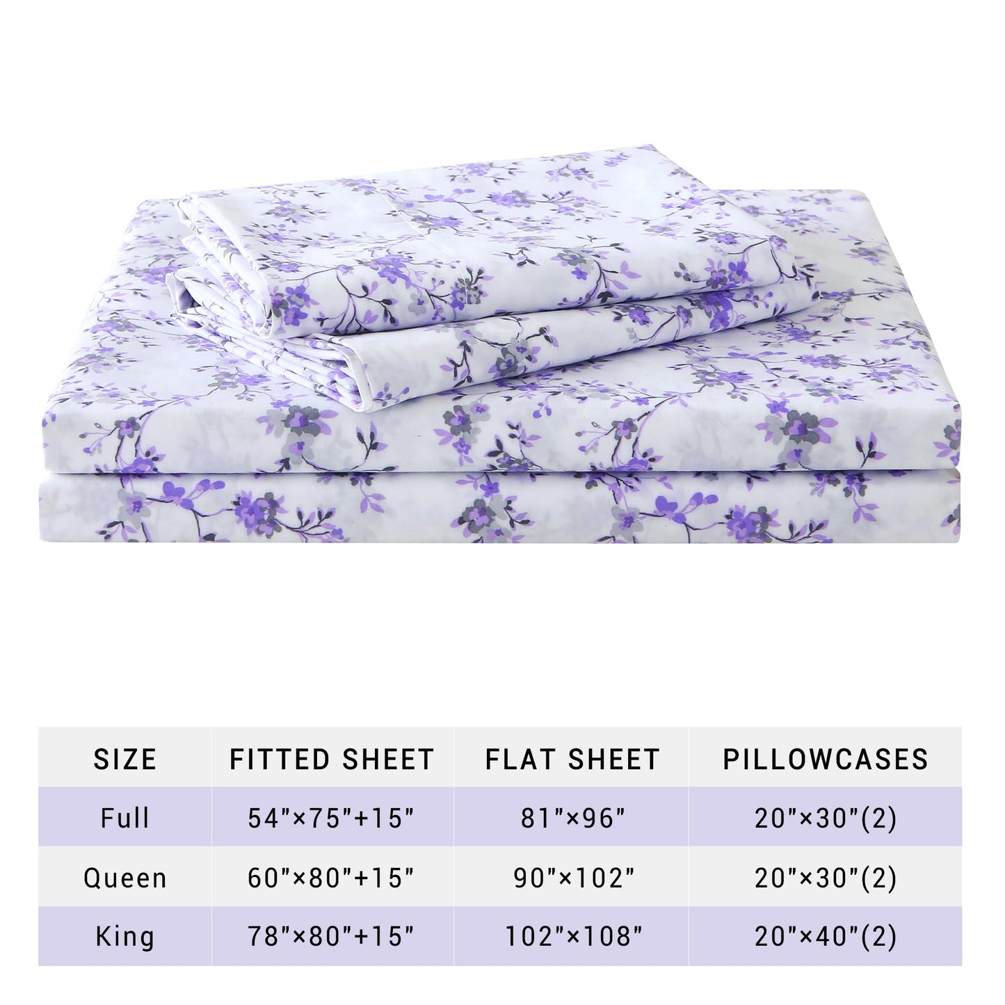 Viviland Floral Queen Sheet Set - 4 Piece Purple Lavender Botanical Patterned Bed Sheets - Soft, Breathable Microfiber Sheets with Deep Pocket, Non-Slip Fitted Sheets & Pillowcases