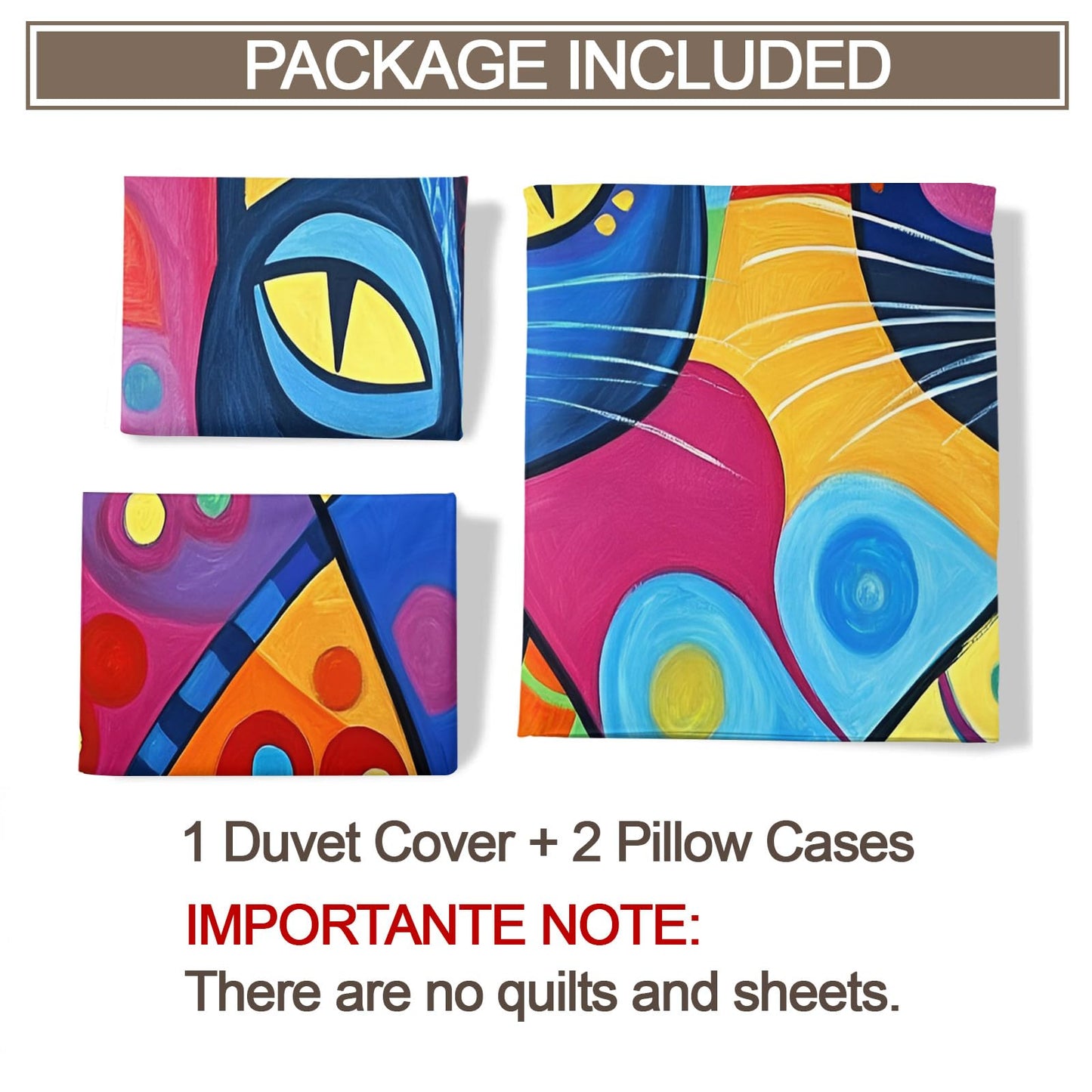 ZAMODE Cat Duvet Cover Queen Size, Abstract Kitten Comforter Cover 90" x 90" & 2 Pillowcases, Cartoon Colorful Cat Bedding Set with Zipper Ties