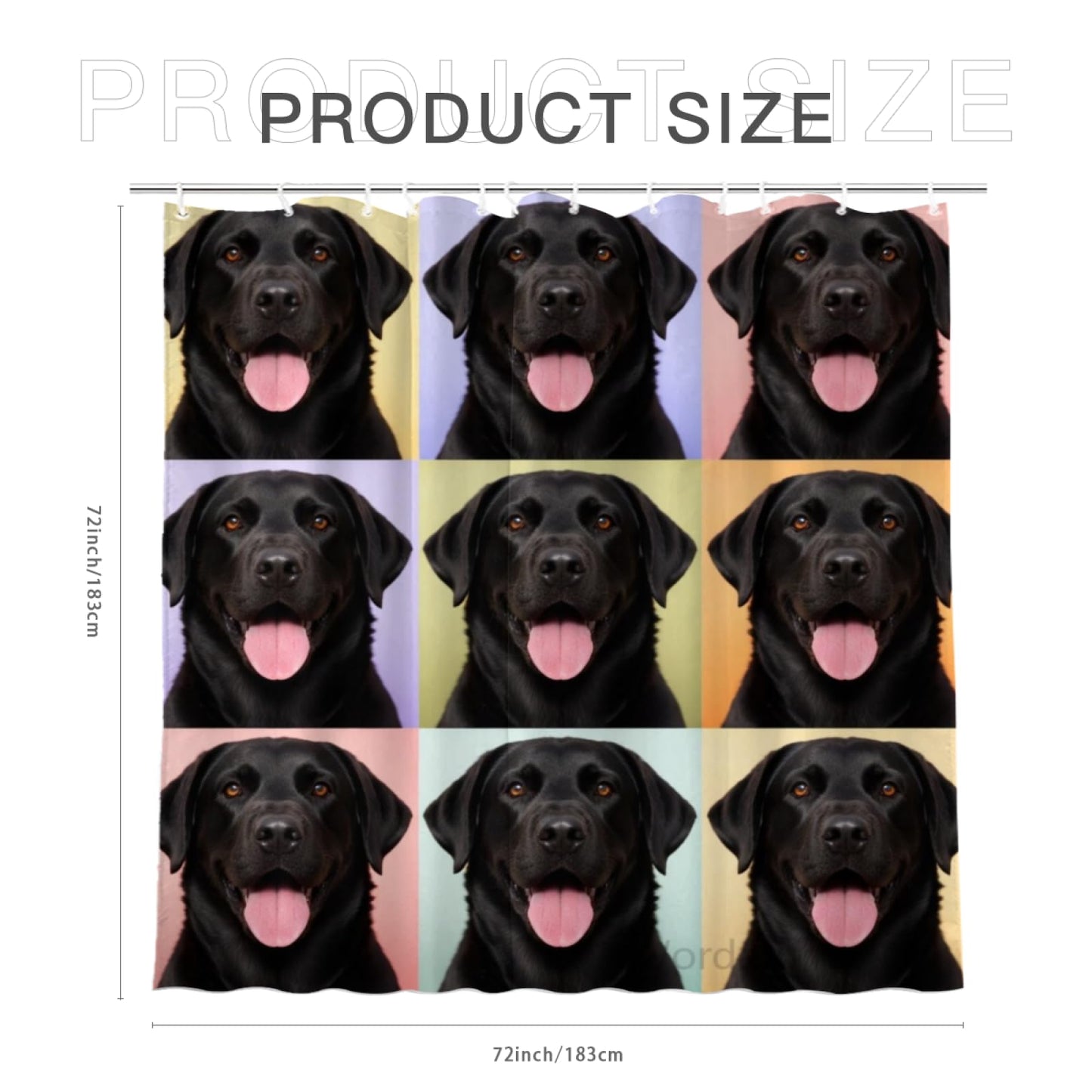 Wordatu Black Labrador Dog Shower Curtain Fun Puppies in Dogs Print, Cloth Fabric Bathroom Decor Set with 12 Hooks 72x72