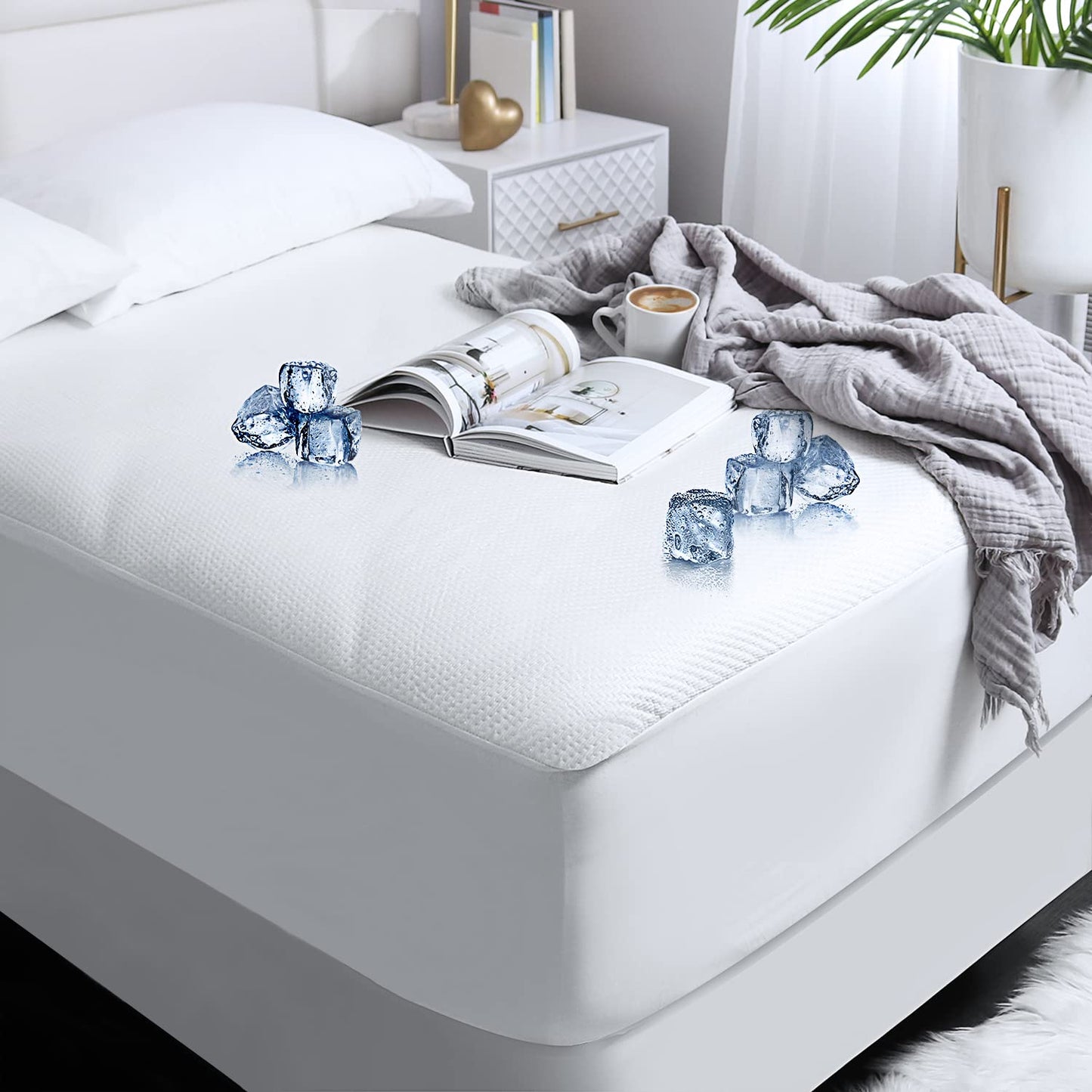 Nestl Waterproof Mattress Protector, Washable Mattress Cover, Fitted Mattress Pad with 17" Deep Pocket (Queen)