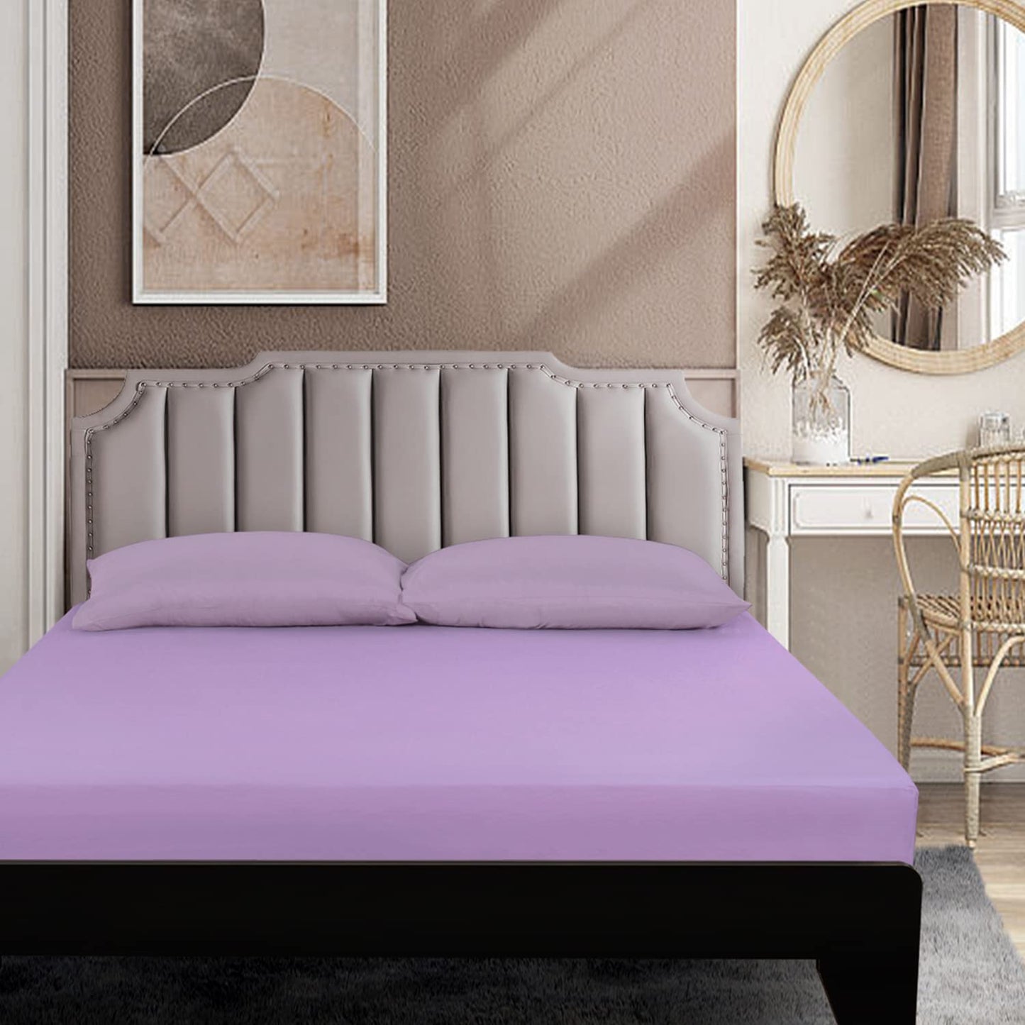 Lirex Cotton Queen Fitted Sheet Only, 300 Thread Count Soft Breathable, 8-10" Deep Pocket Sheet for Hotel Home, Light Purple