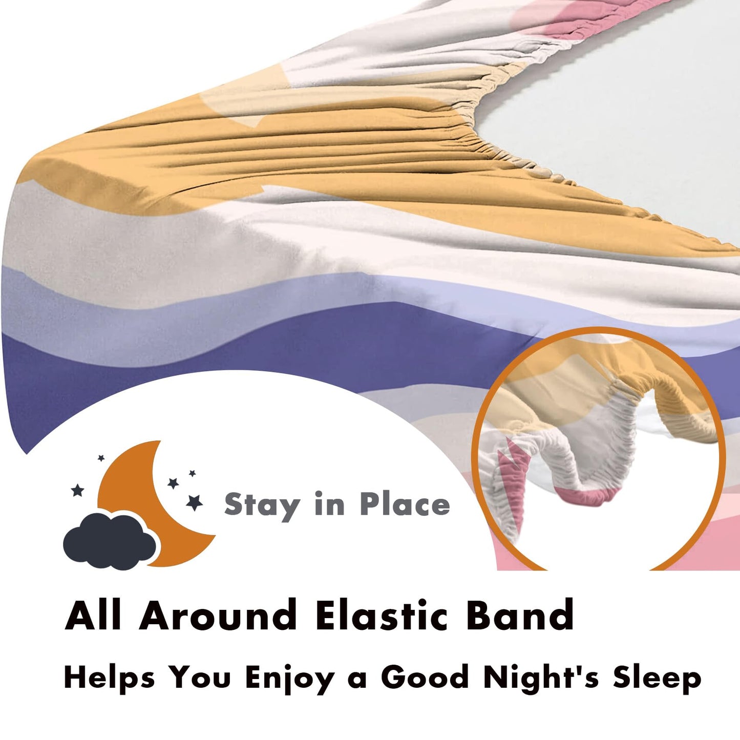 NOGAWA 70s Retro Sheets Full, Abstract Waves Bed Sheets, Colorful Bedding Sheets, Soft Microfiber Deep Pocket Fitted Sheet, Flat Sheet, 2 Pillowcases
